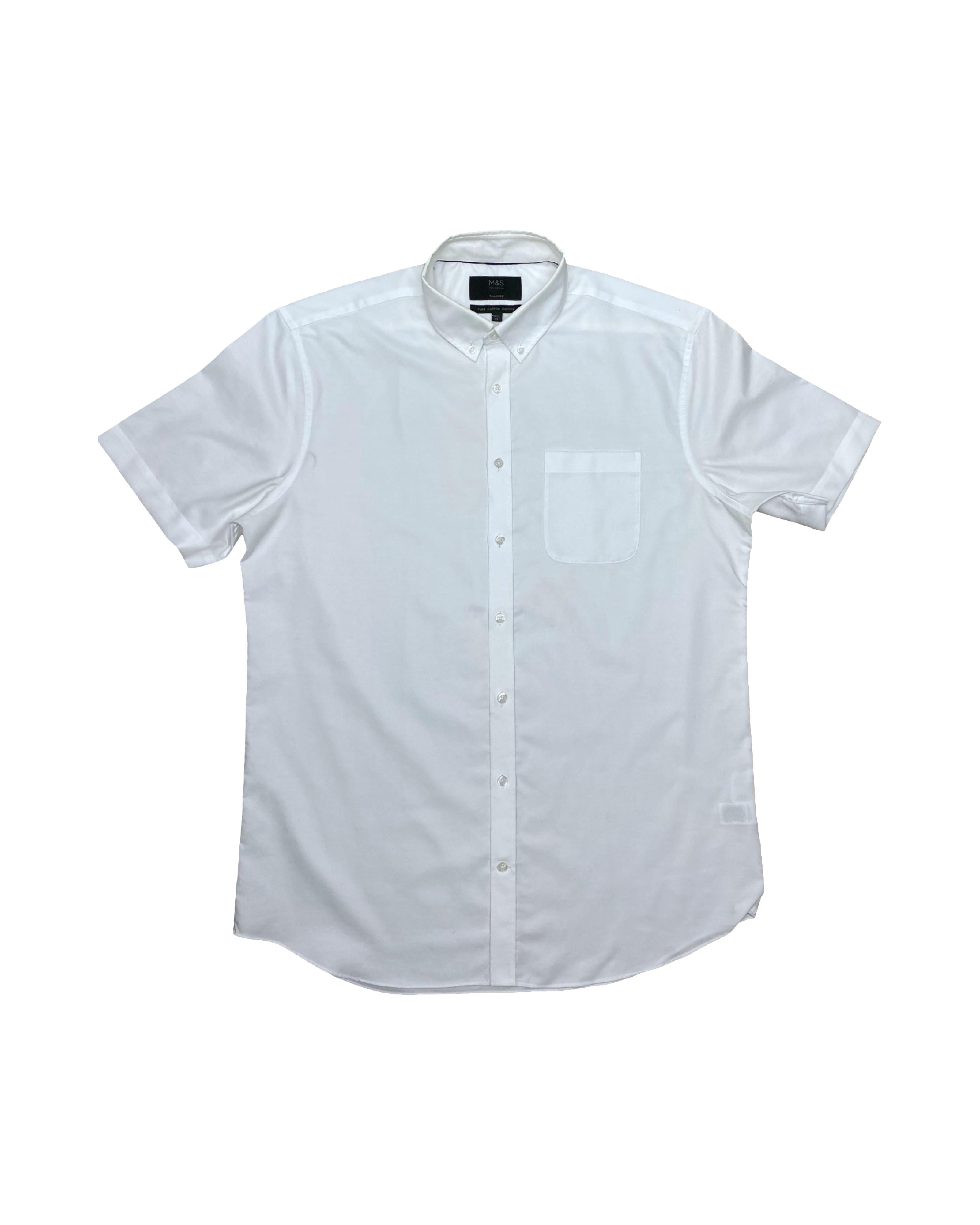 M&S White Short Sleeve Button-Up Shirt | Large | Chest 23.5”