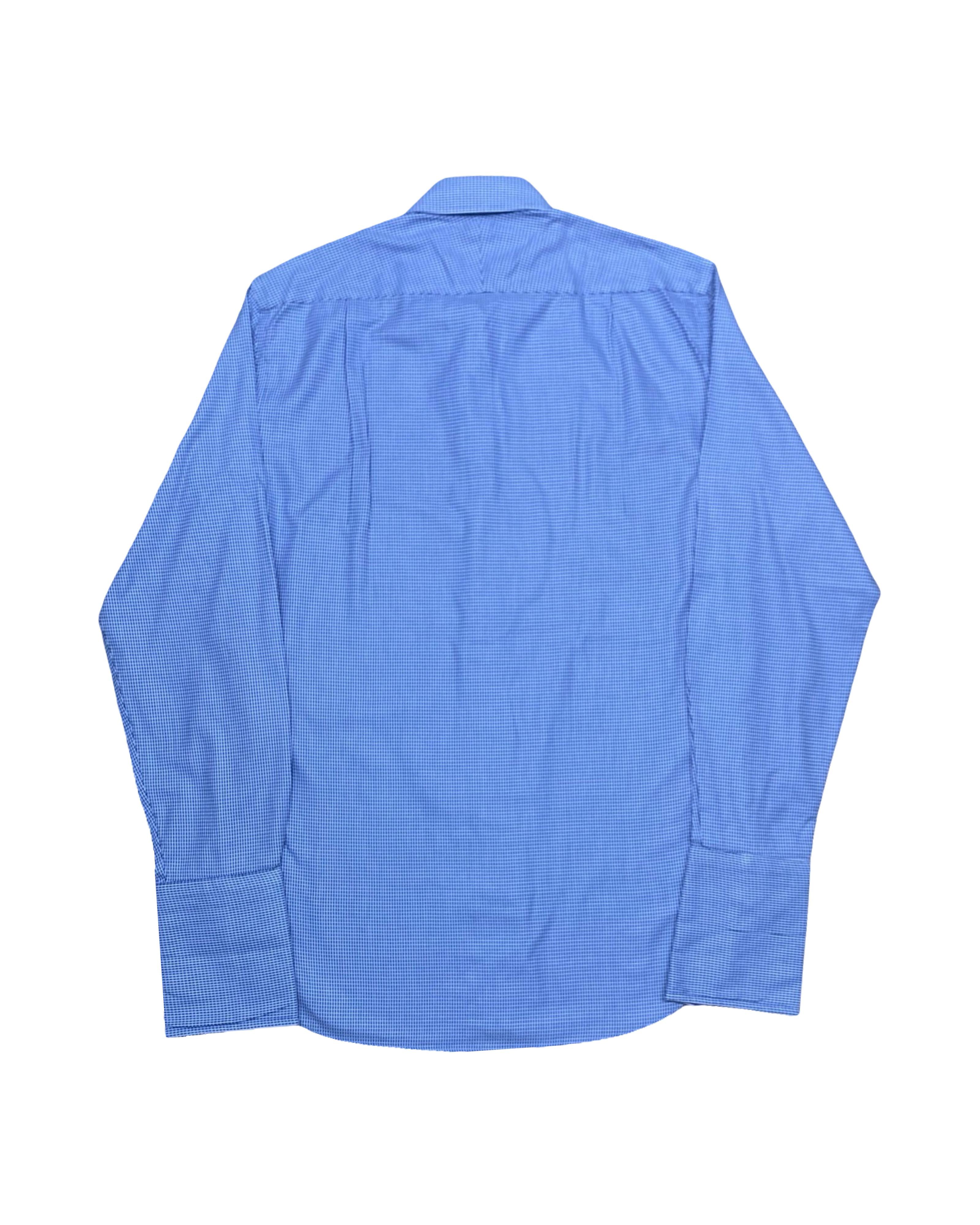 M&S Blue Micro Check Dress Shirt | Medium | Chest 21”