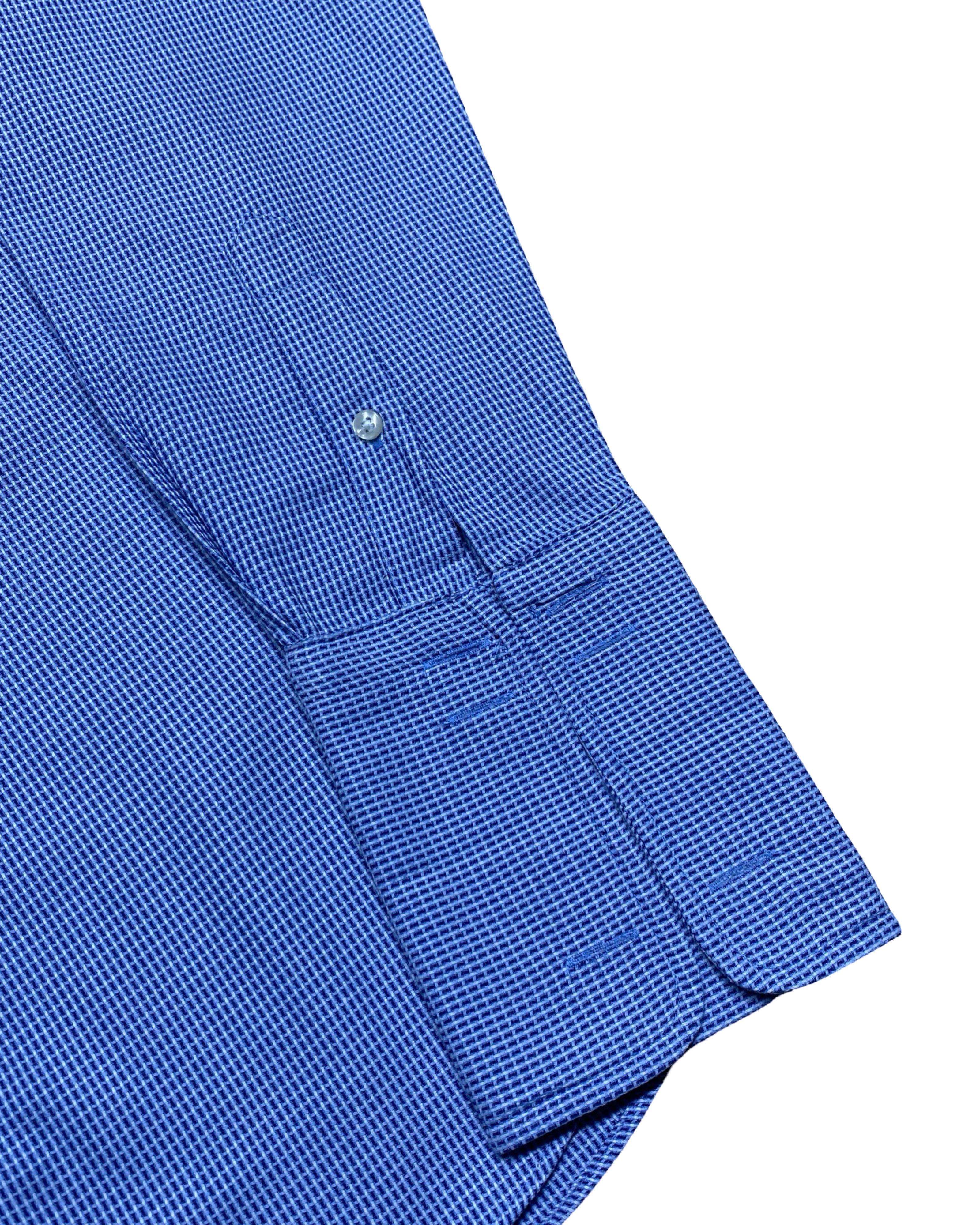 M&S Blue Micro Check Dress Shirt | Medium | Chest 21”