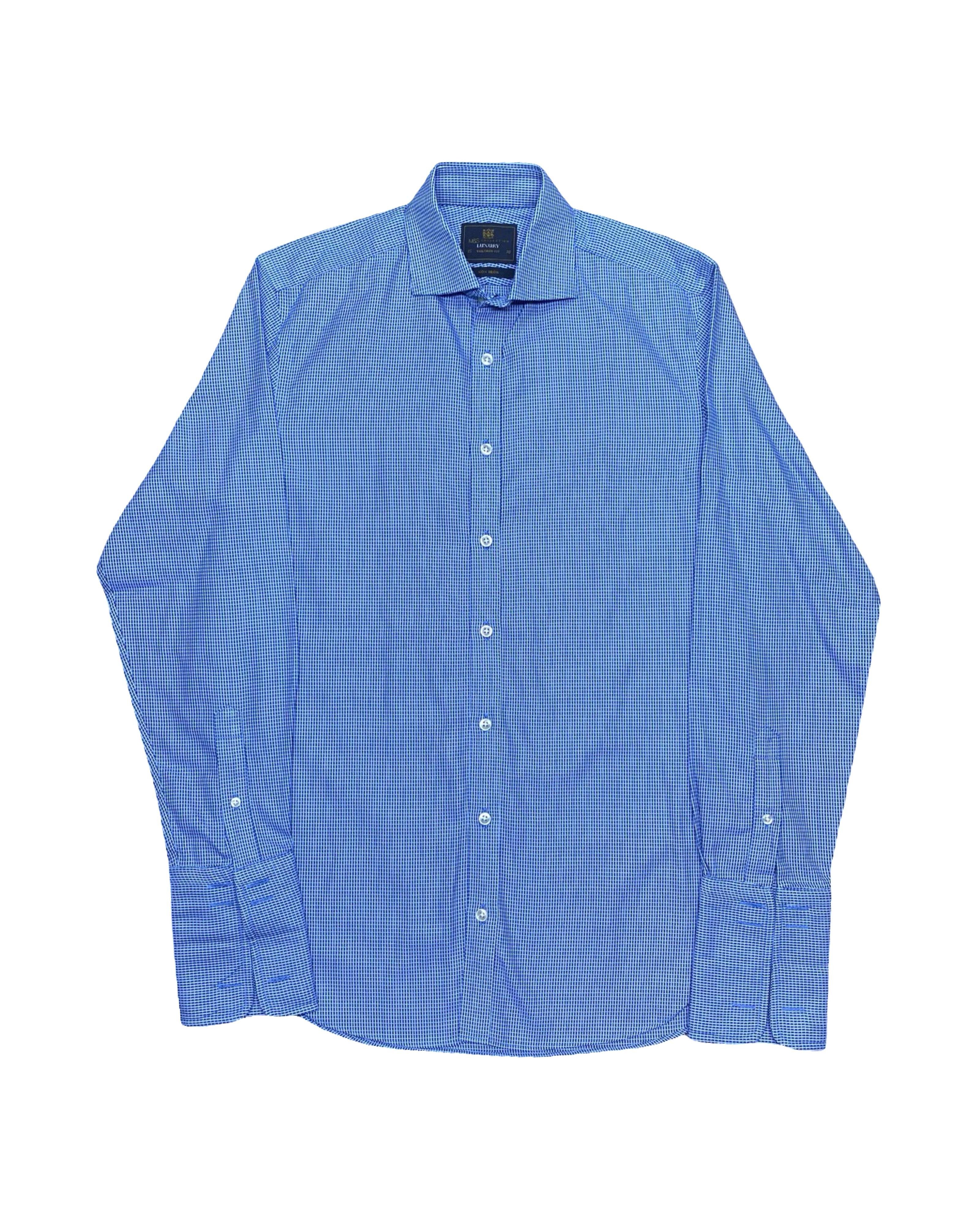 M&S Blue Micro Check Dress Shirt | Medium | Chest 21”