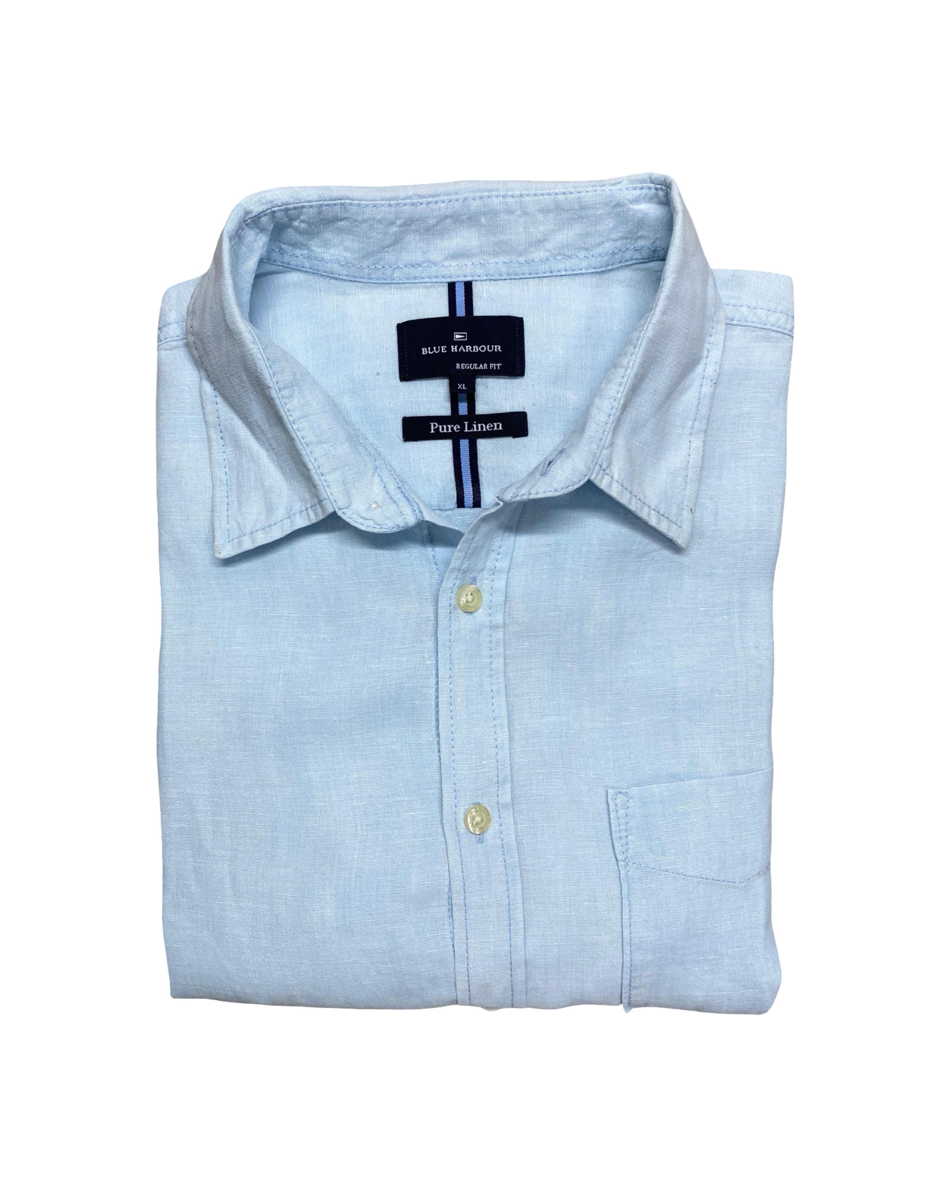 Blue Harbour Pale Blue Linen Shirt | XL | Chest 26”