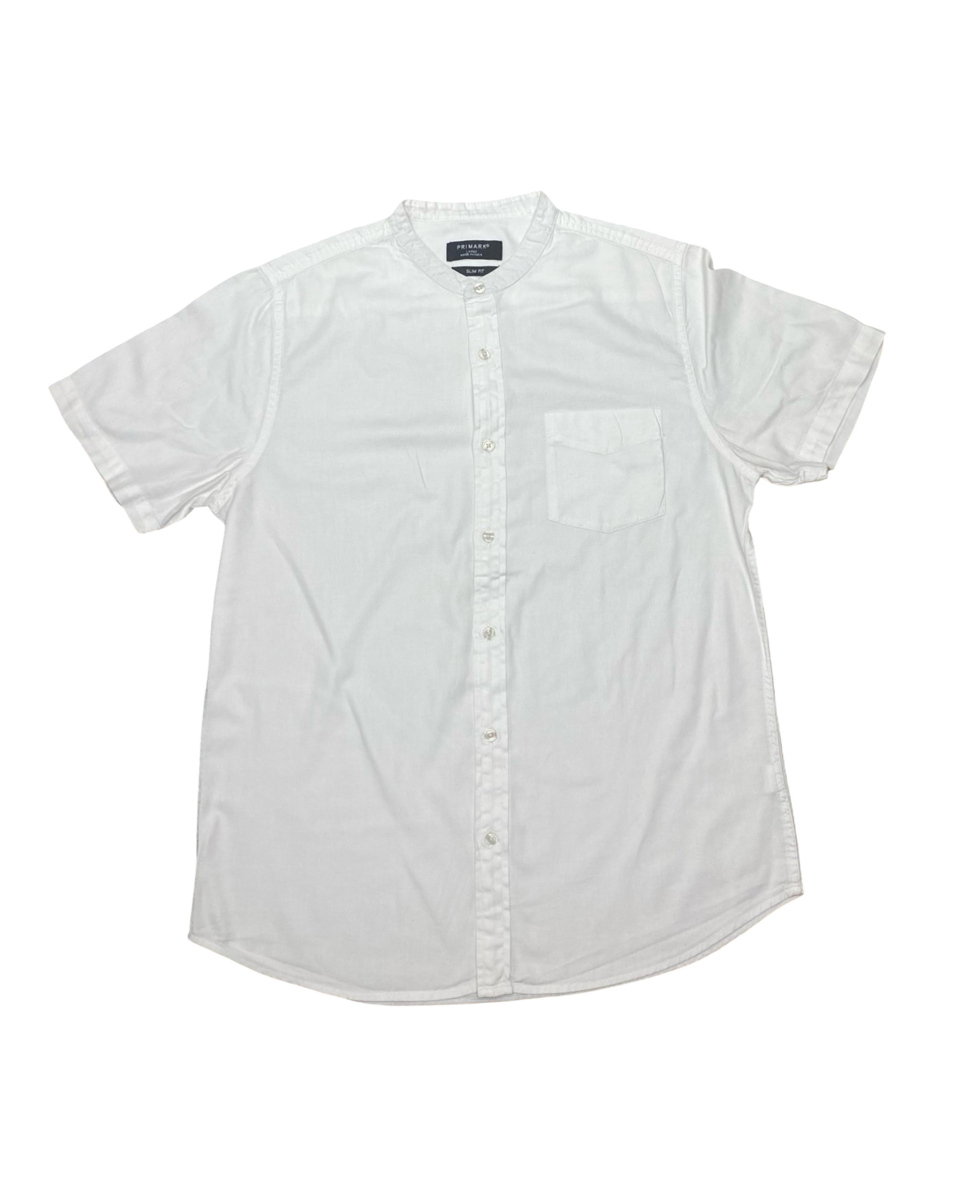 Primark White Grandad Collar Shirt | Medium | Chest 22”