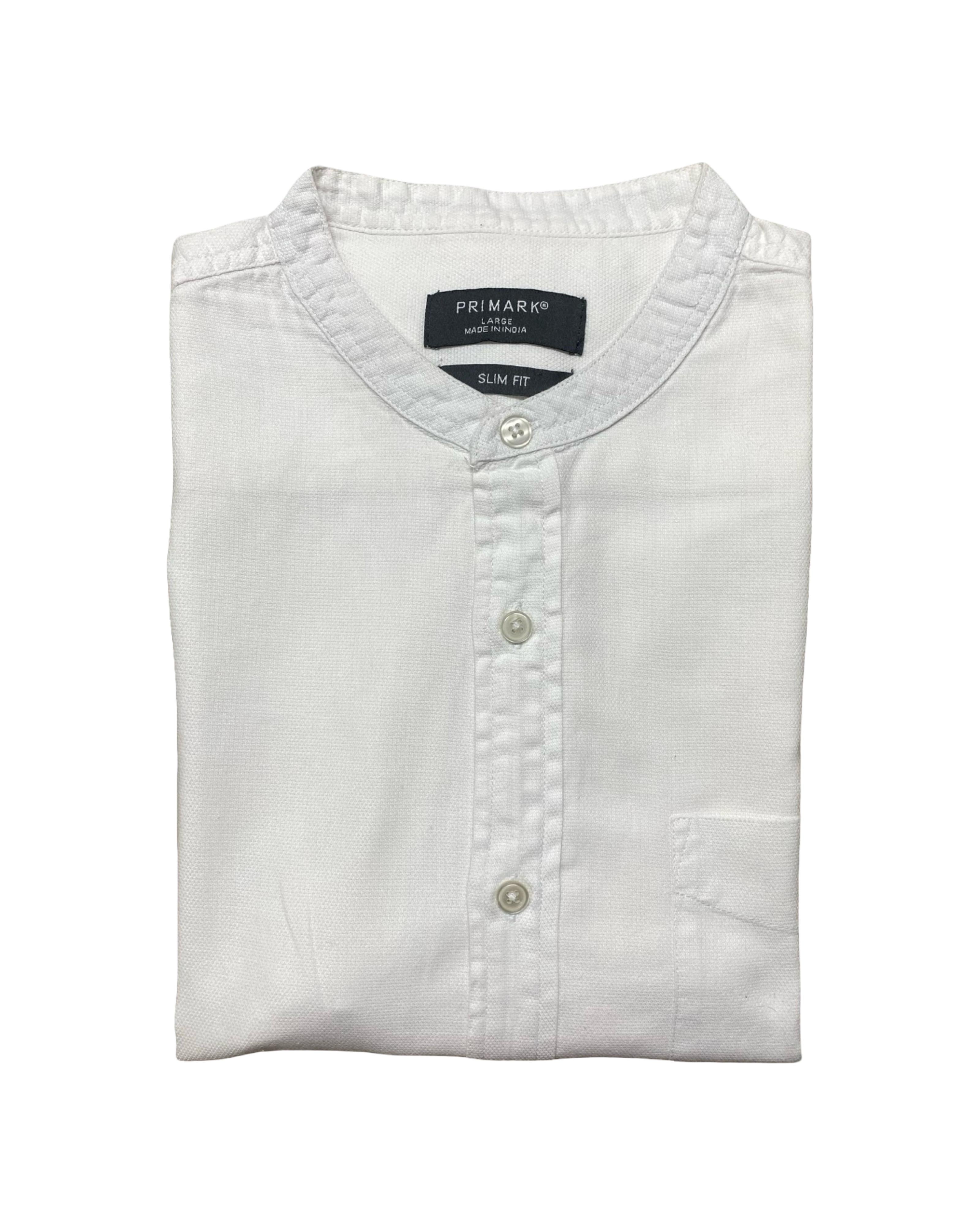 Primark White Grandad Collar Shirt | Medium | Chest 22”