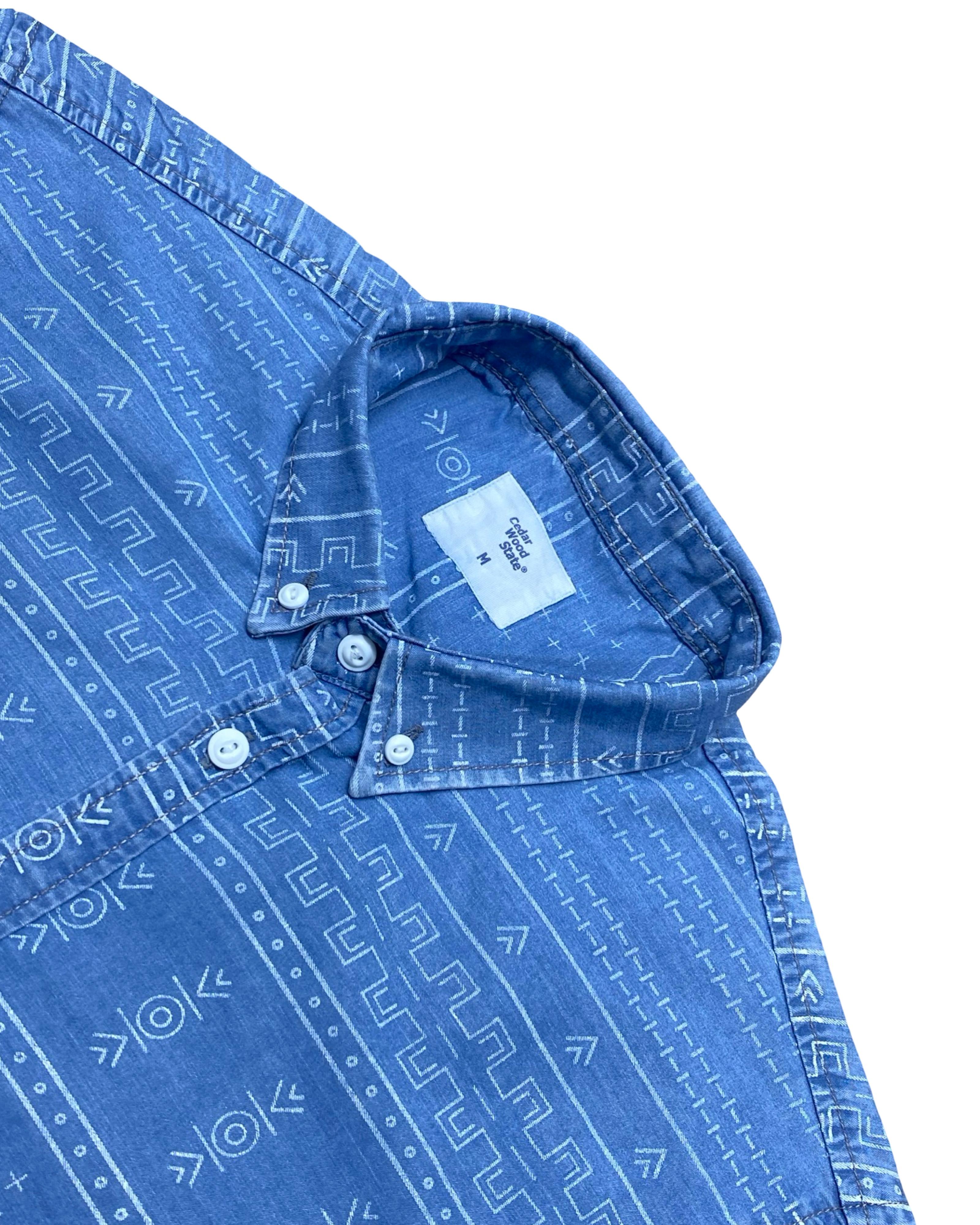 Cedar Wood State Blue Tribal Print Shirt | Small | Chest 20”