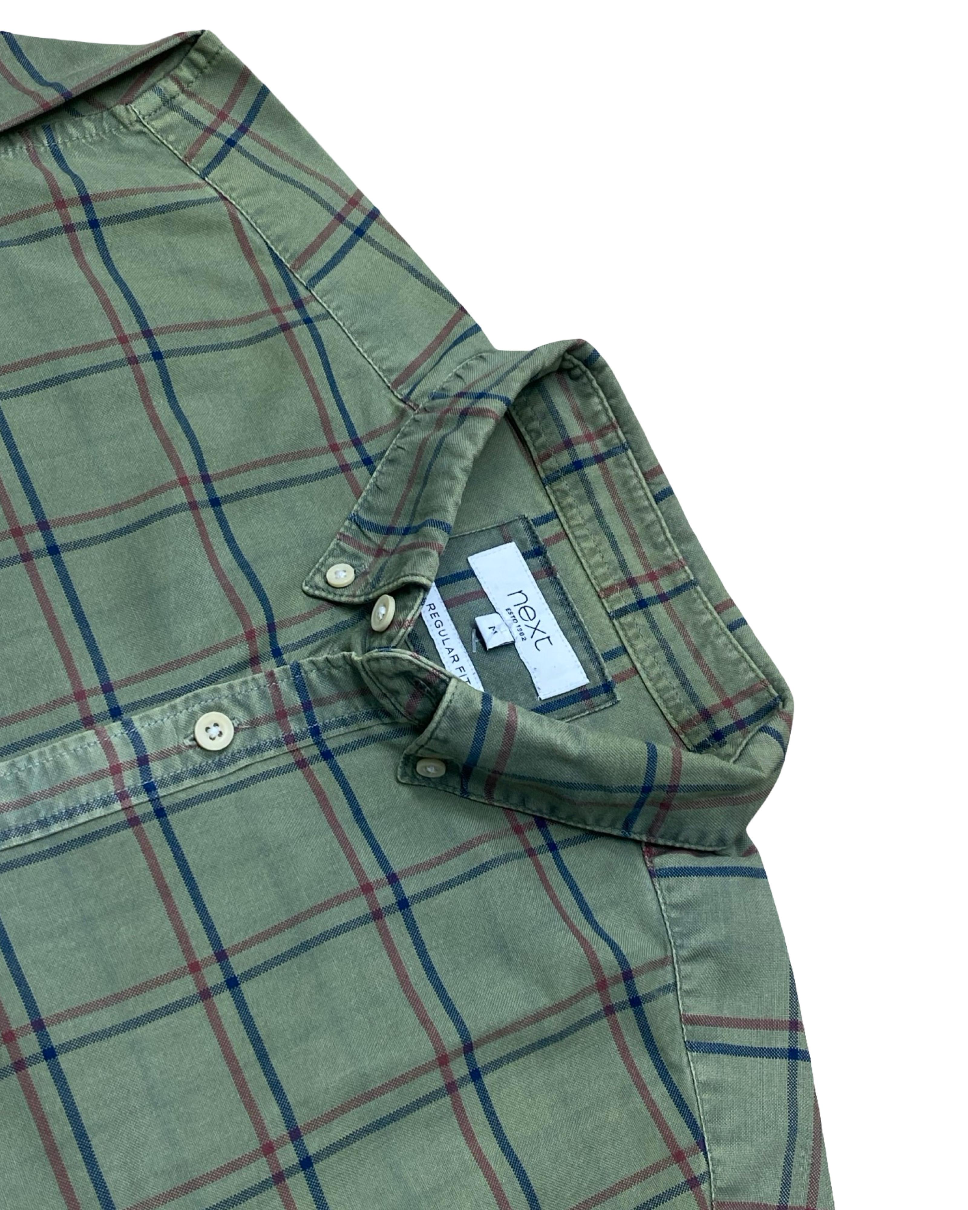 Next Olive Green Check Shirt | Medium | Chest 22.5”