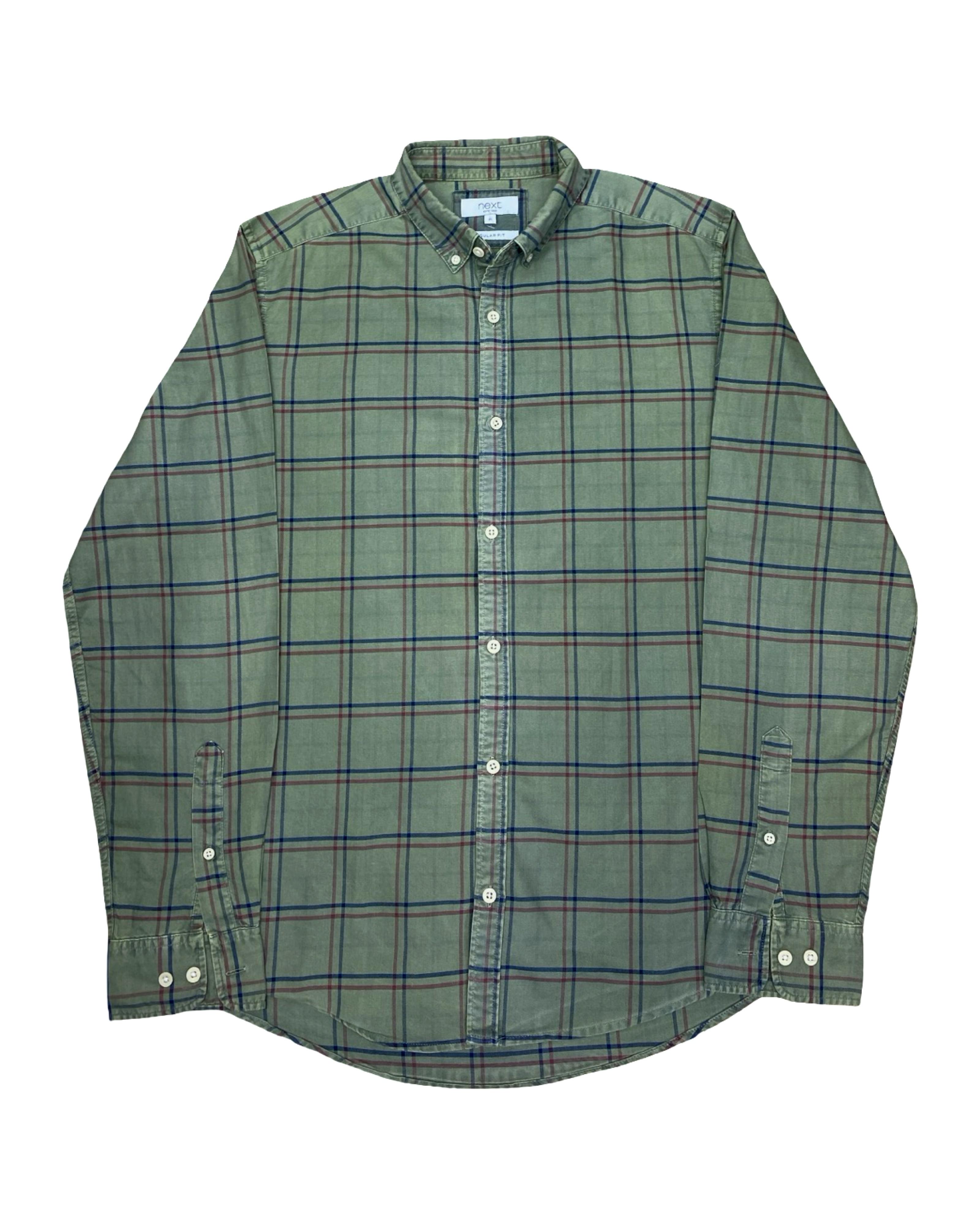 Next Olive Green Check Shirt | Medium | Chest 22.5”