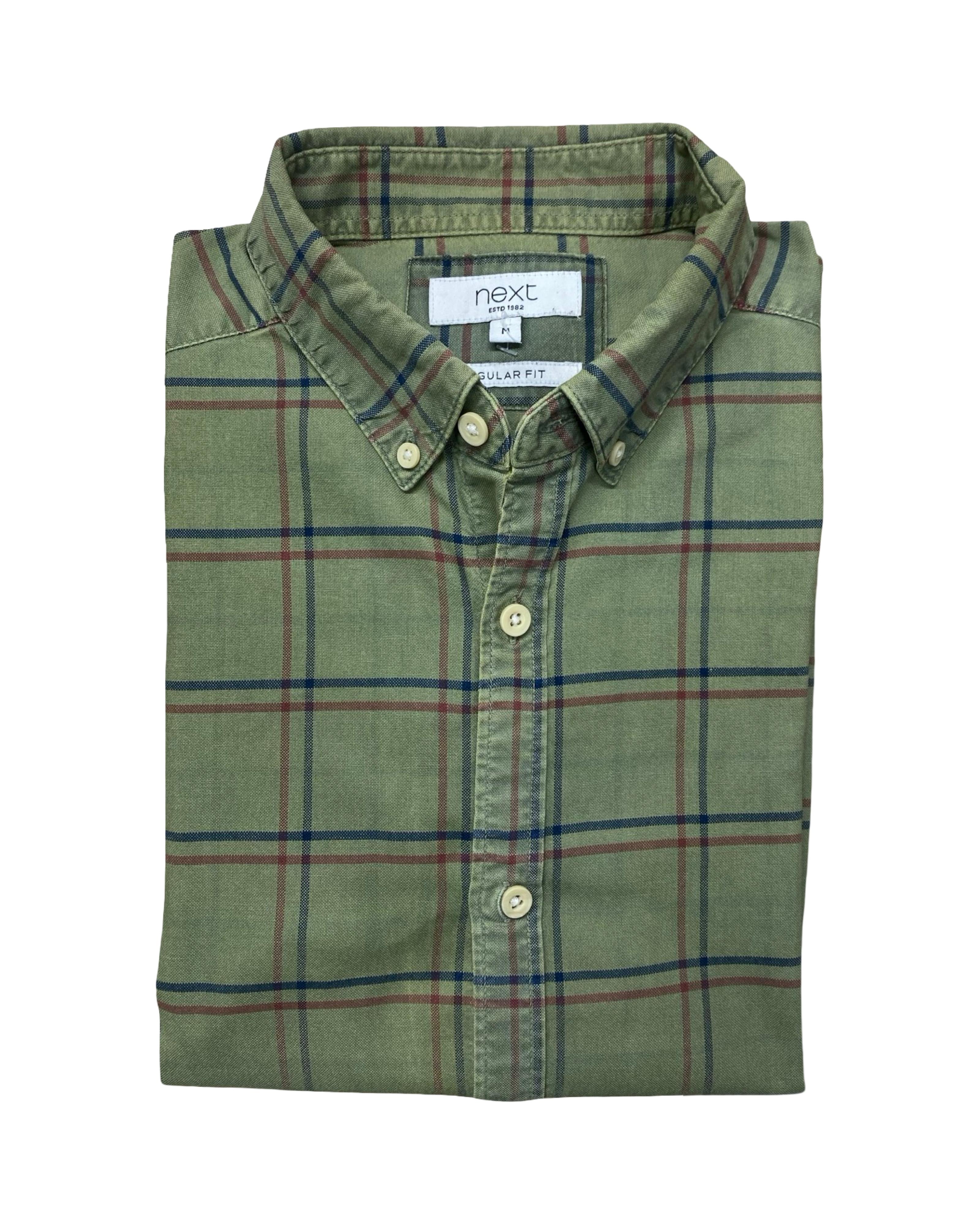 Next Olive Green Check Shirt | Medium | Chest 22.5”