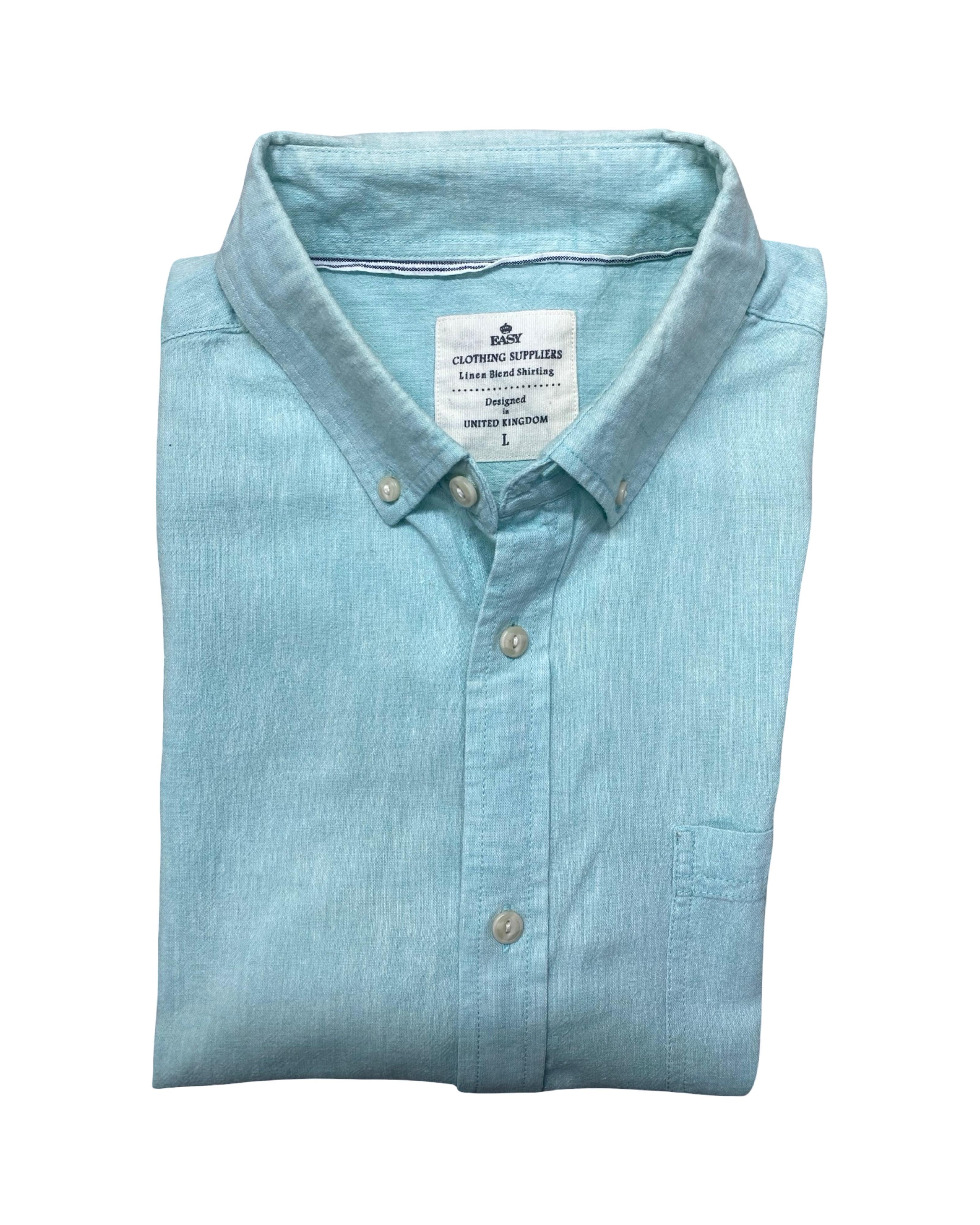 Easy Light Blue Linen Blend Shirt | Medium | Chest 22.5”