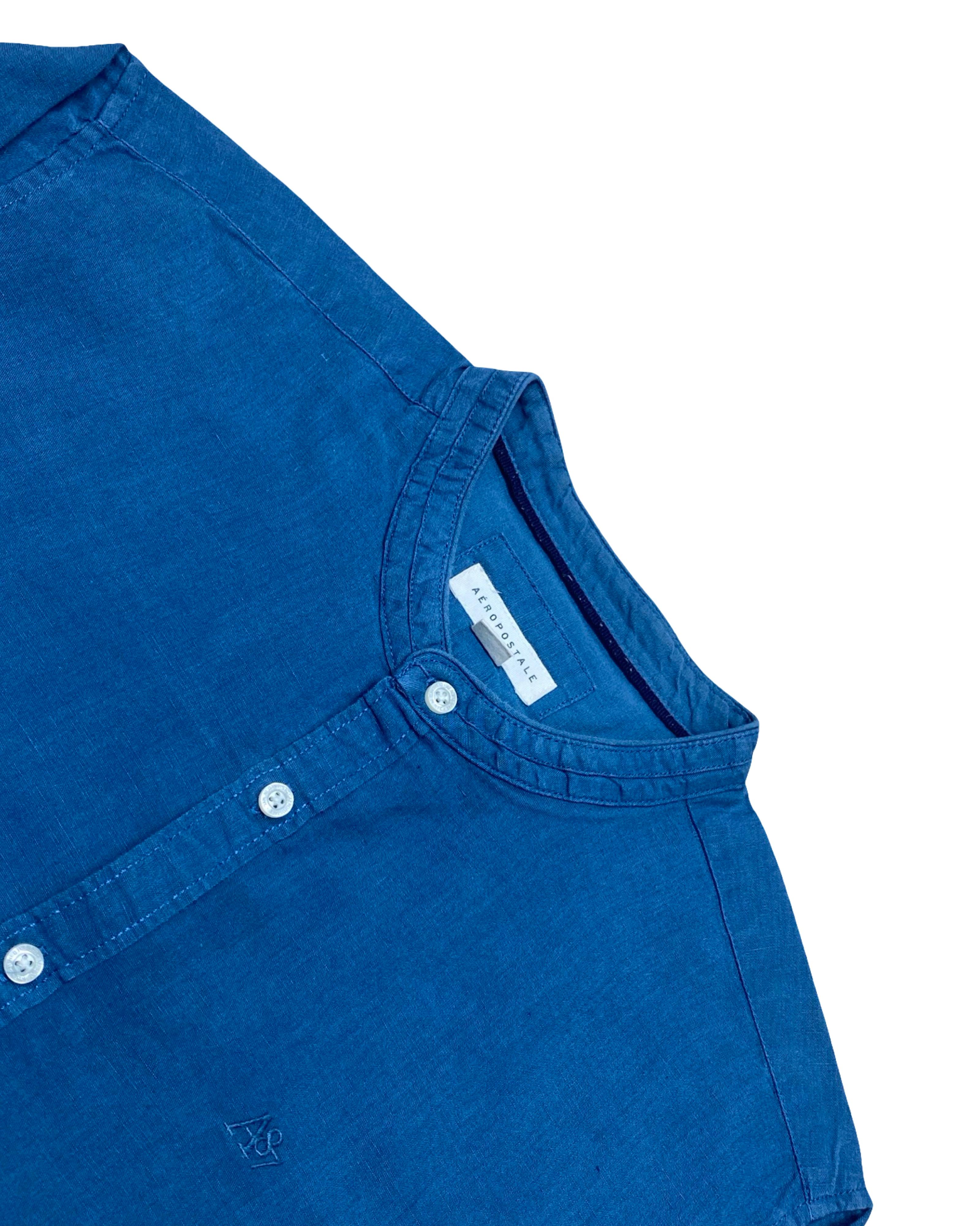 Aeropostale Blue Grandad Collar Shirt | Large | Chest 23”