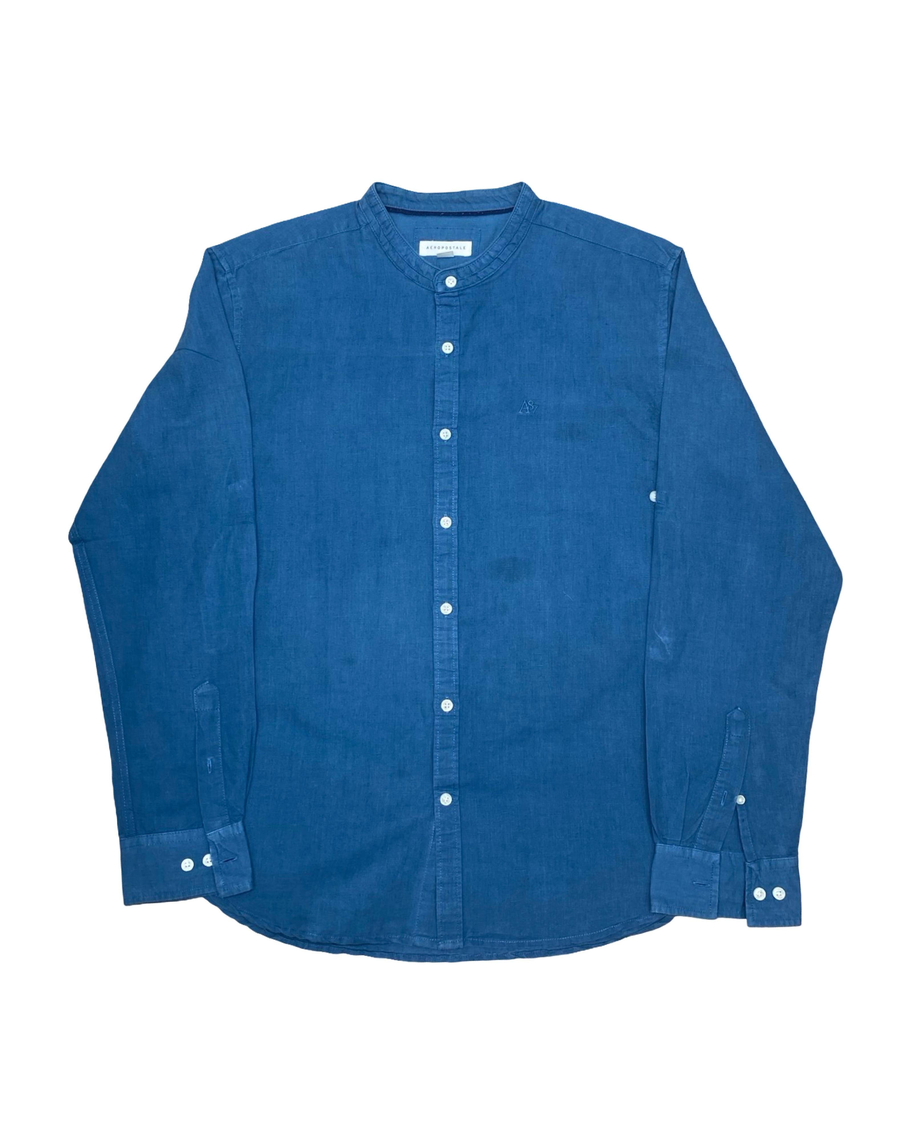 Aeropostale Blue Grandad Collar Shirt | Large | Chest 23”