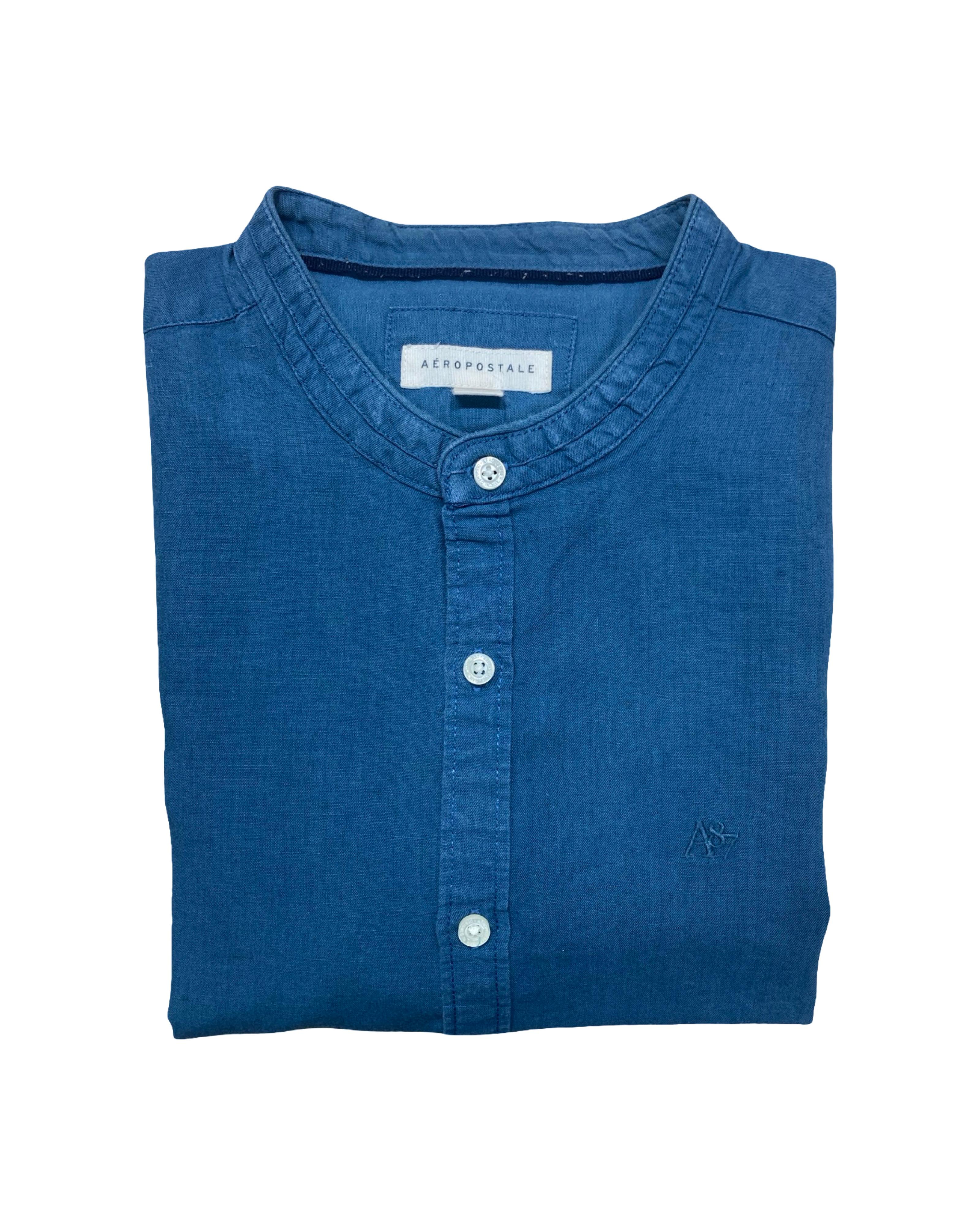 Aeropostale Blue Grandad Collar Shirt | Large | Chest 23”