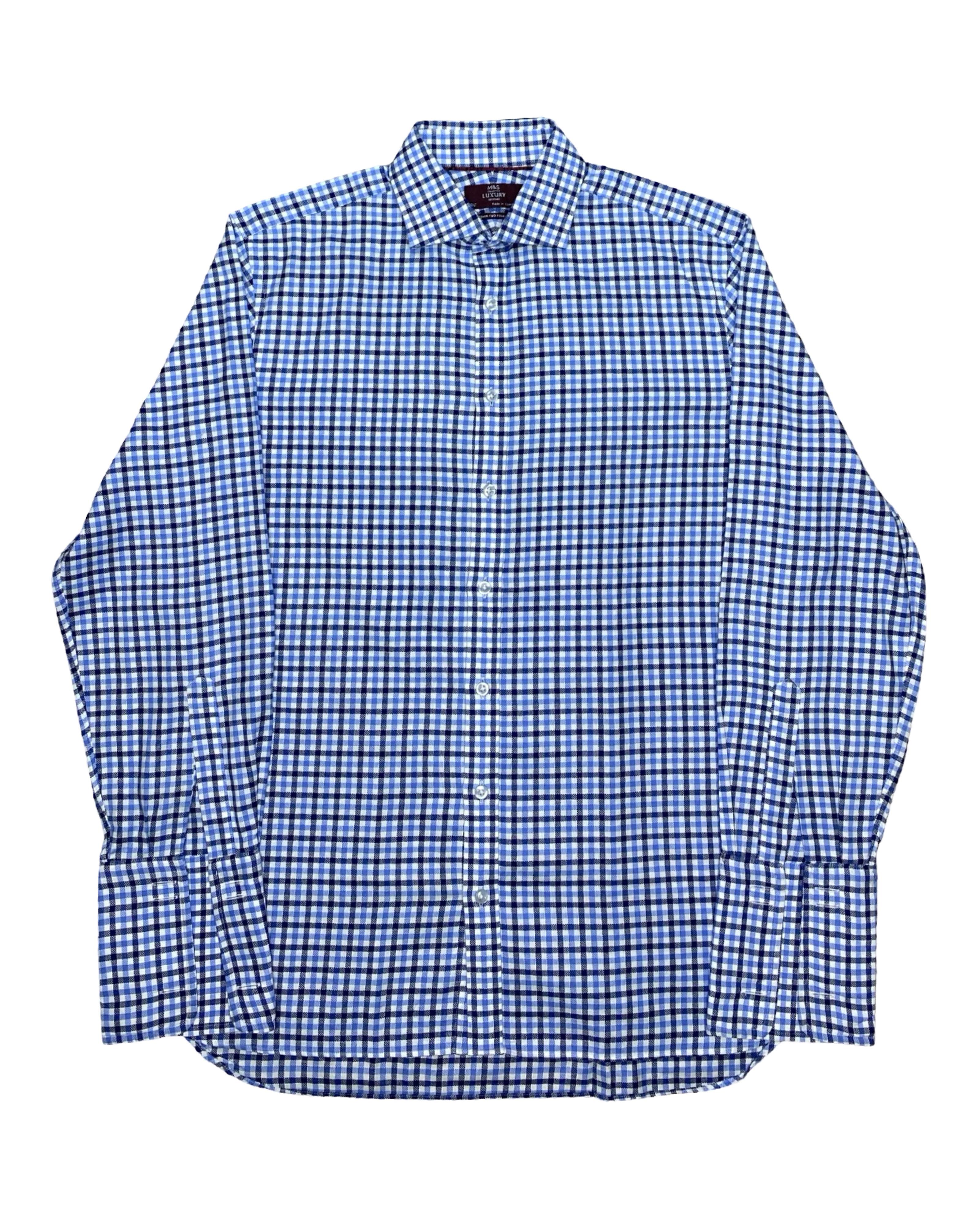 M&S Blue Checkered Shirt | Large | Chest 24.5”