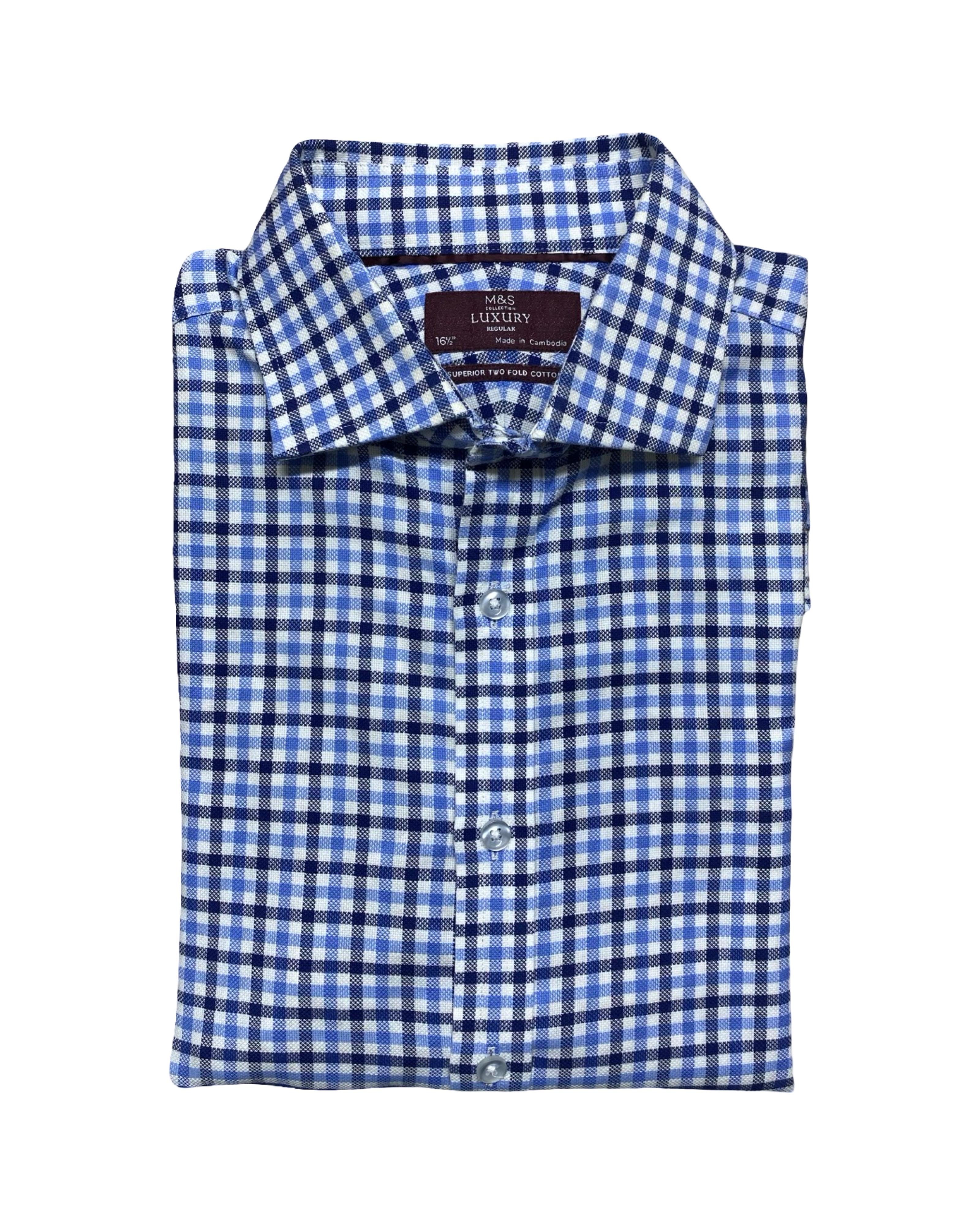 M&S Blue Checkered Shirt | Large | Chest 24.5”