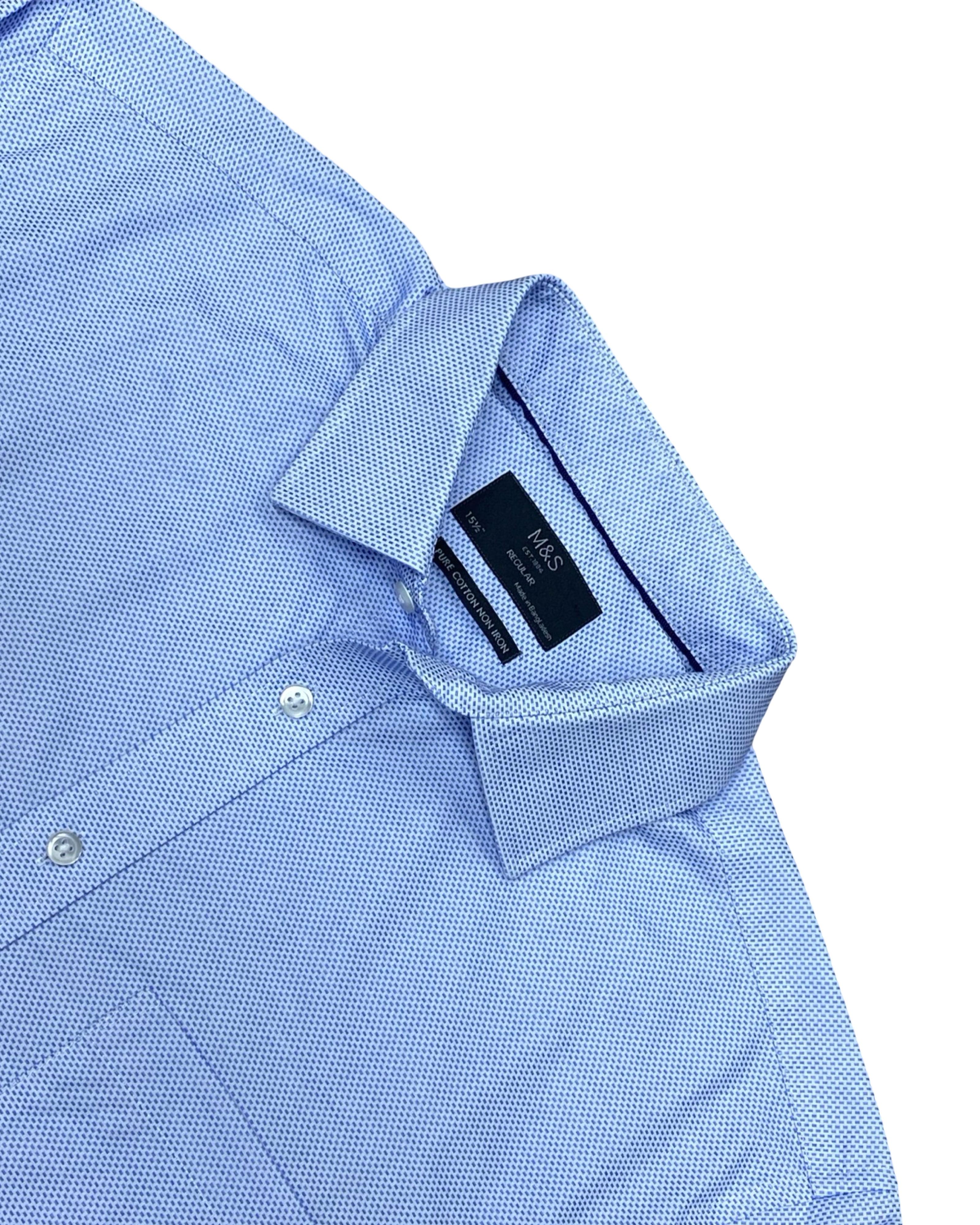 M&S Blue Microdot Shirt | Medium | Chest 22.5”