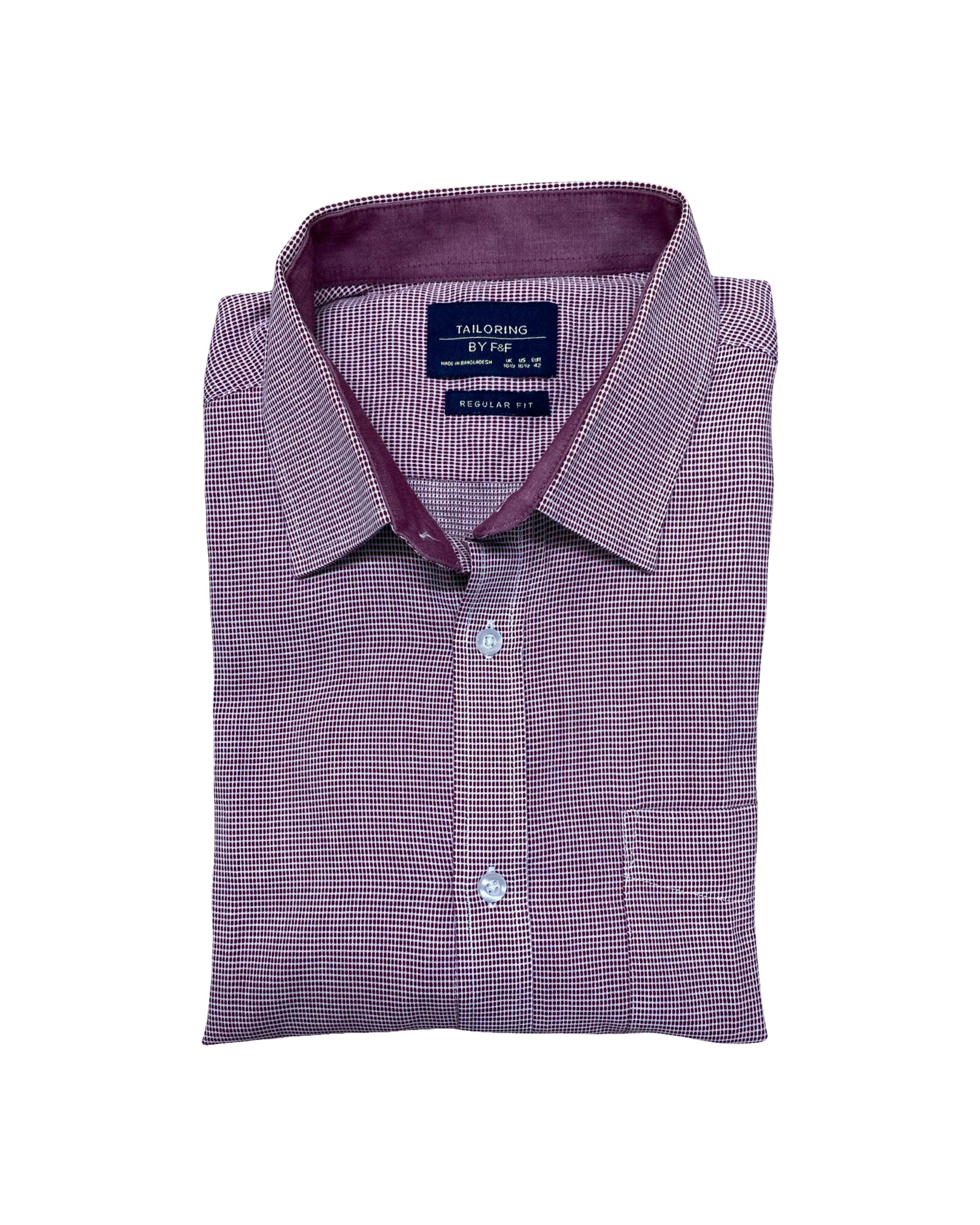 F&F Maroon Microcheck Shirt | Large | Chest 24.5”