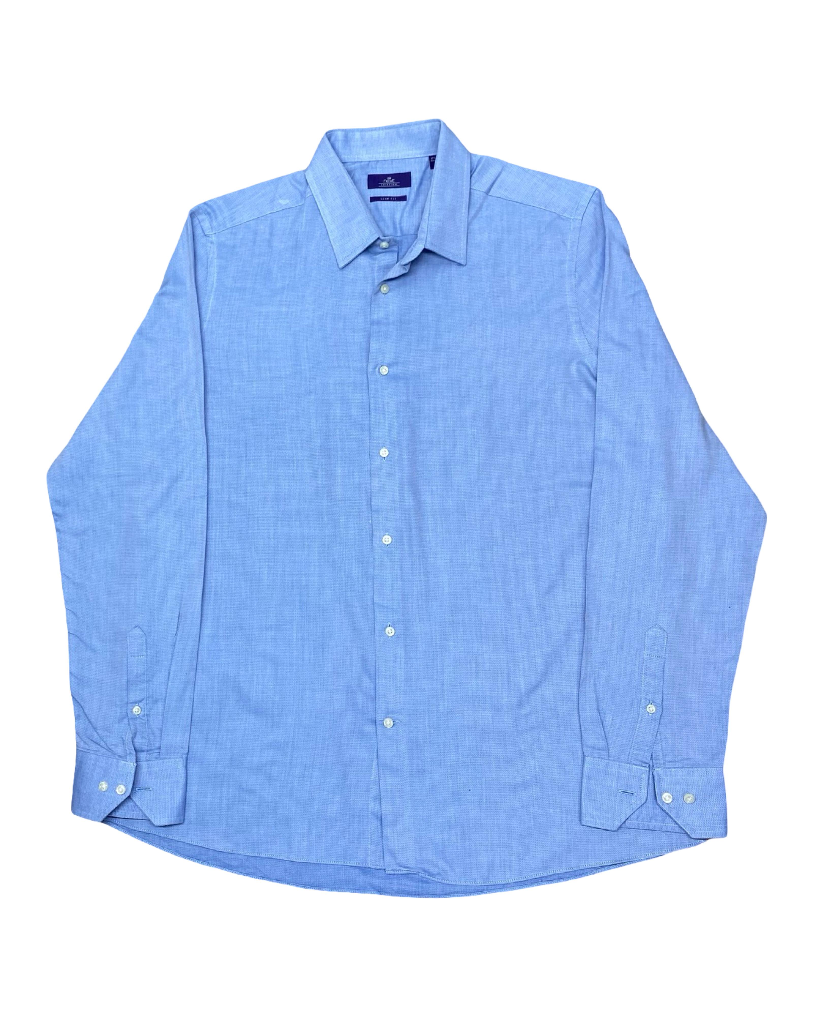 Next Blue Textured Shirt | Large | Chest 25”