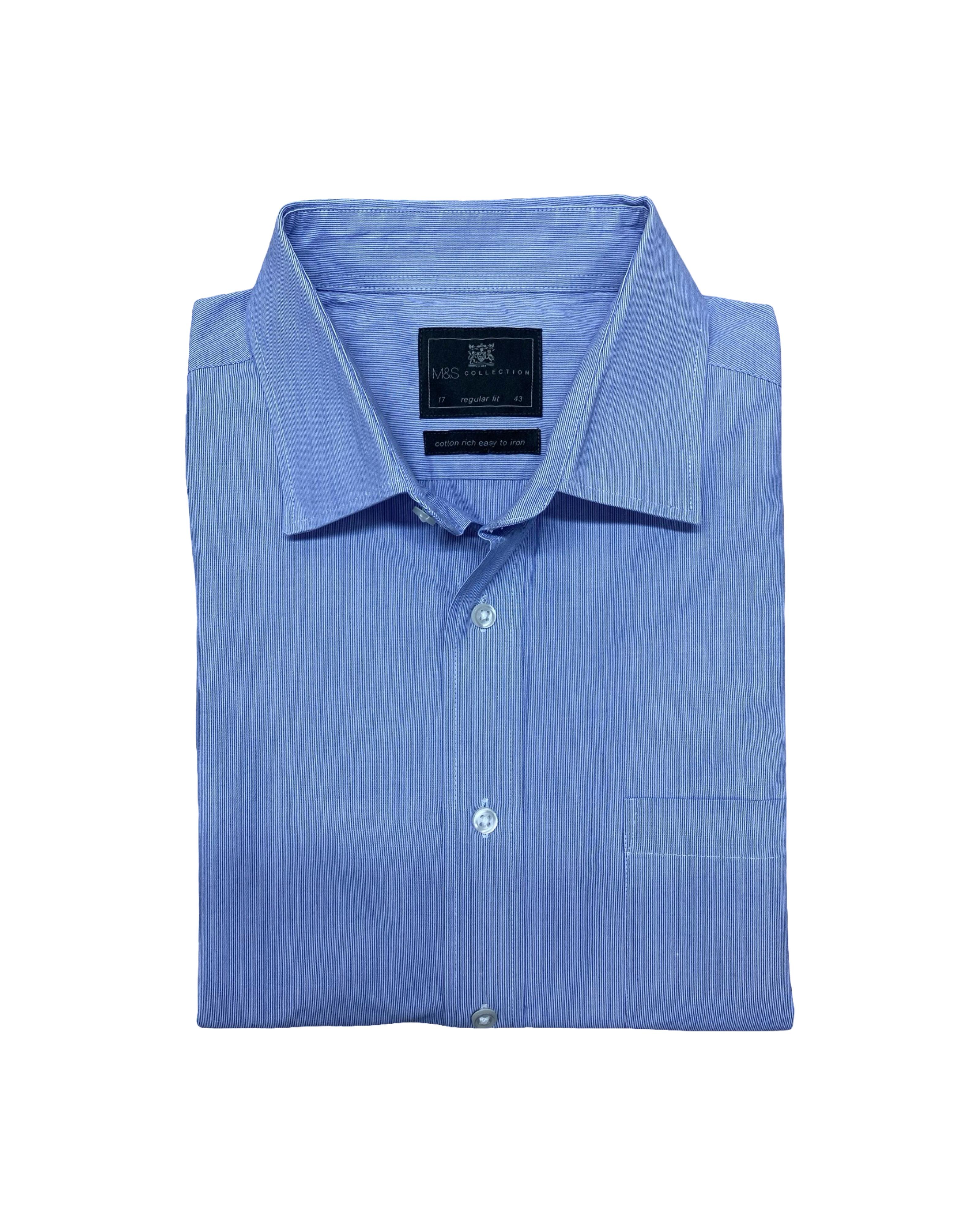 M&S Blue Pinstripe Shirt | Large | Chest 25.5”