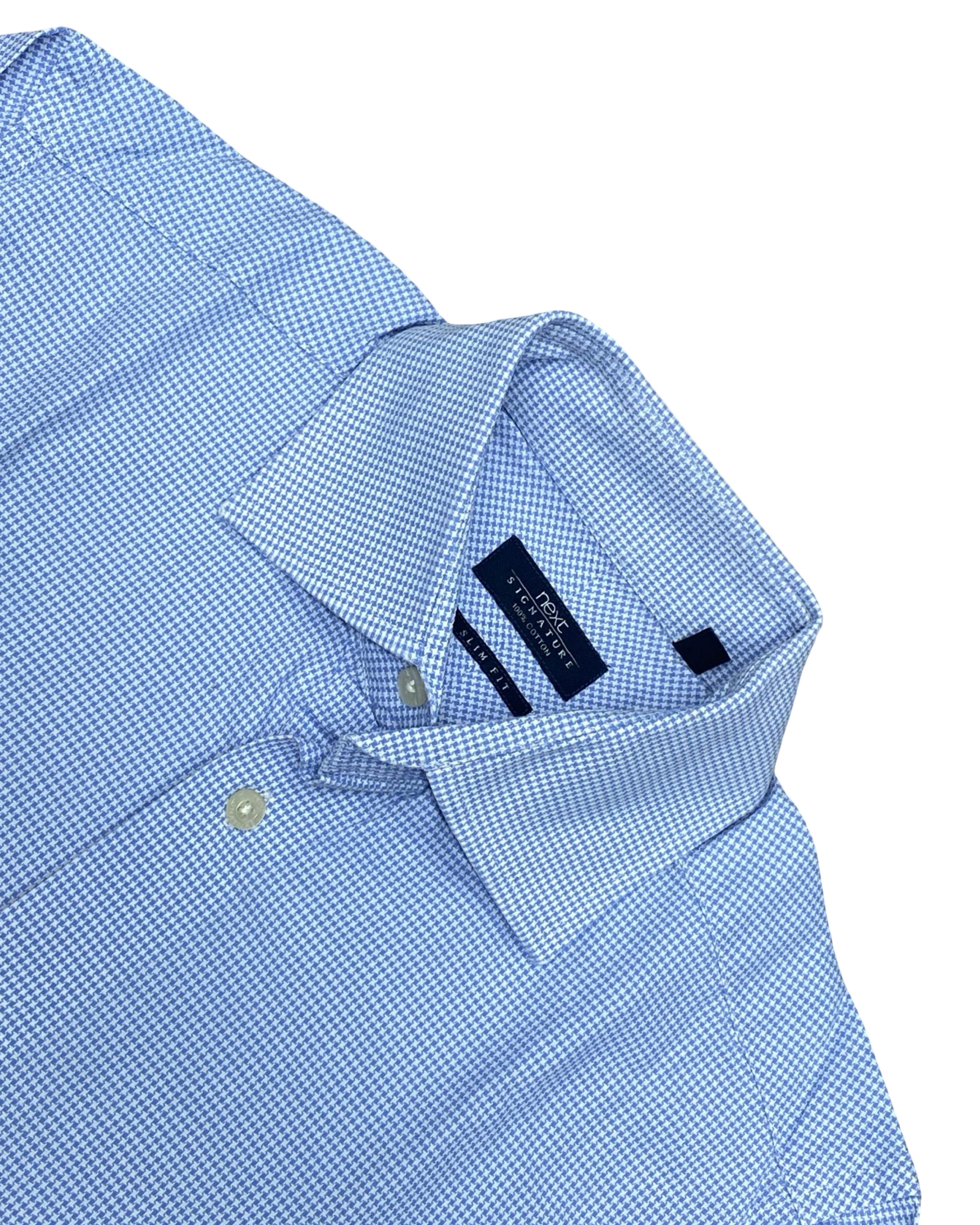 Next Signature Blue Microcheck Shirt | Medium | Chest 21.5”