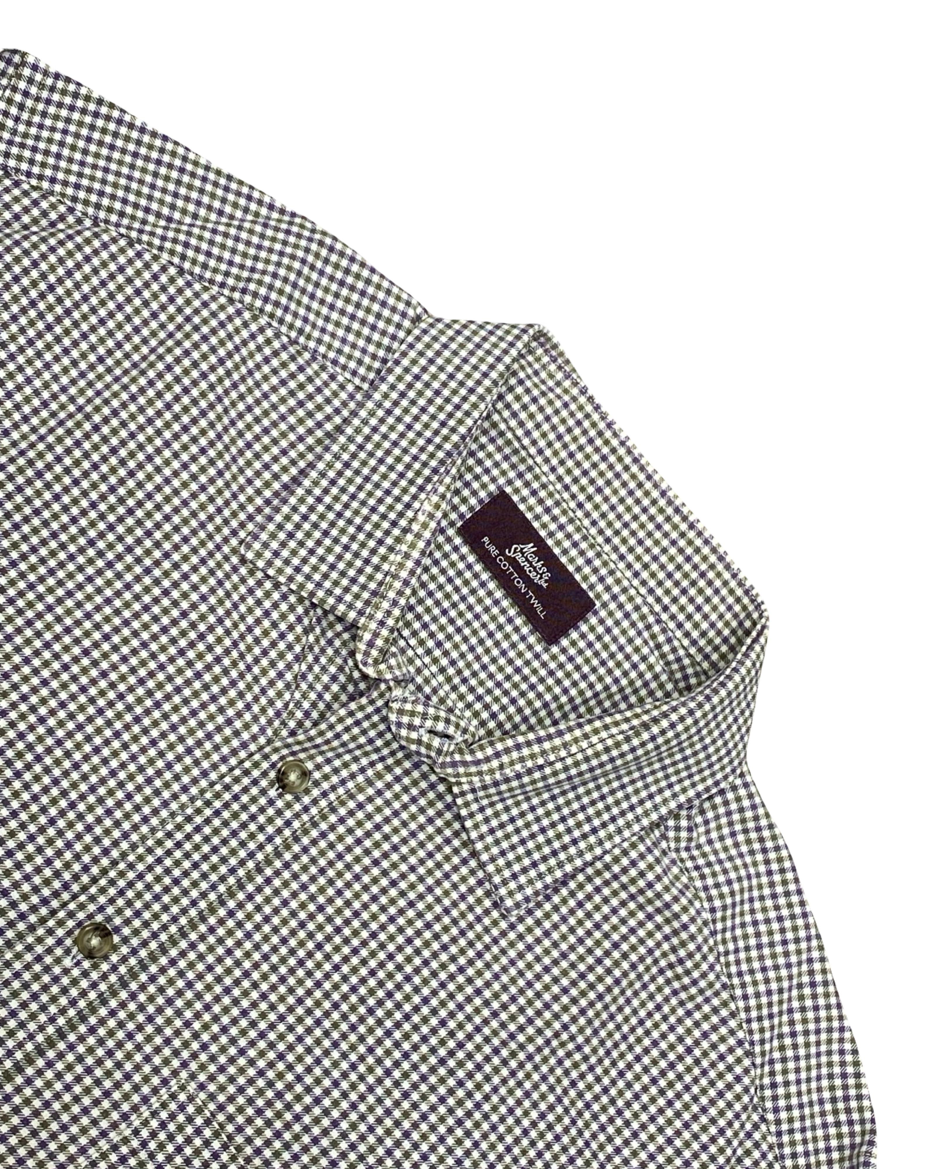 M&S Pure Cotton Twill Check Shirt | XL | Chest 27”