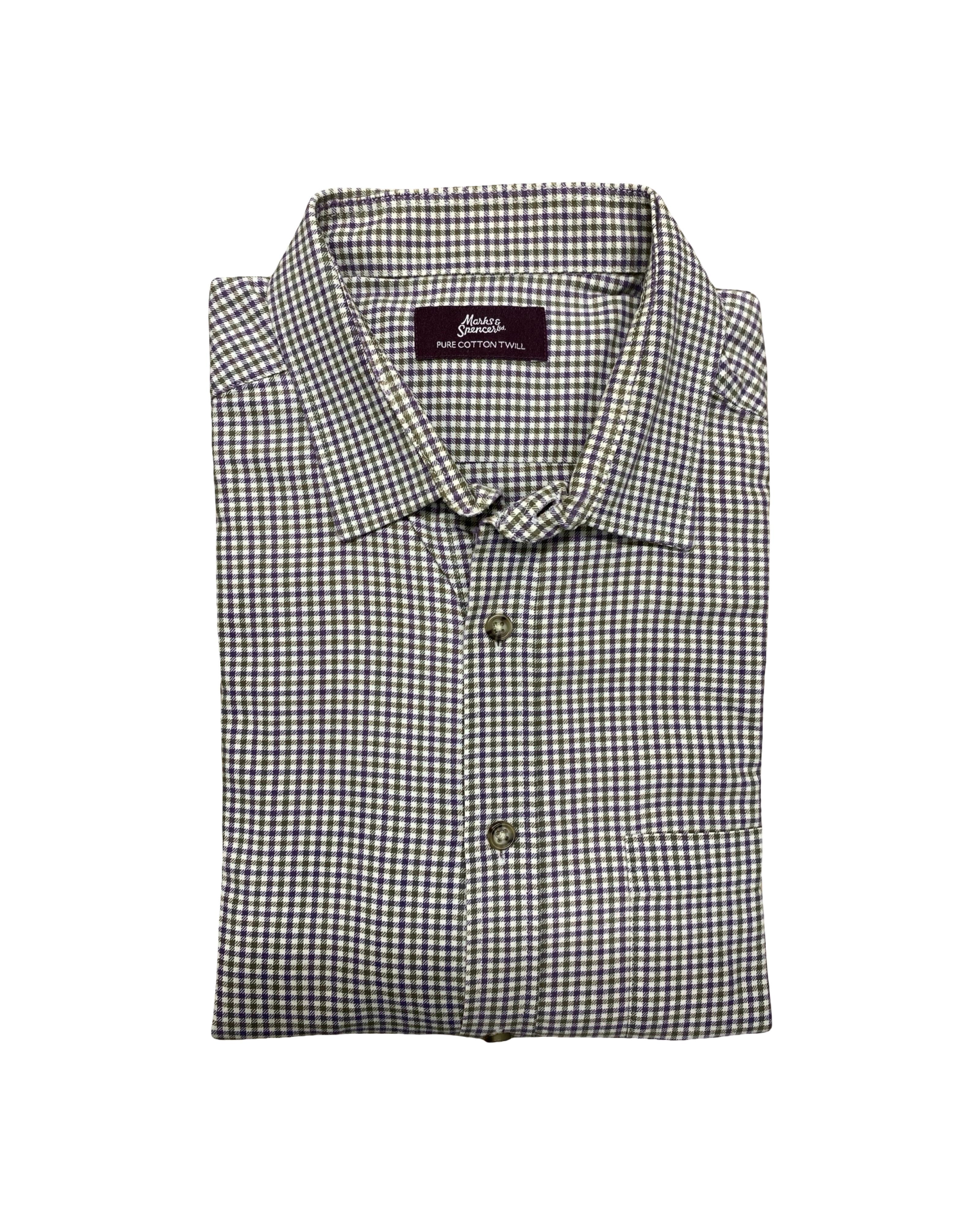 M&S Pure Cotton Twill Check Shirt | XL | Chest 27”