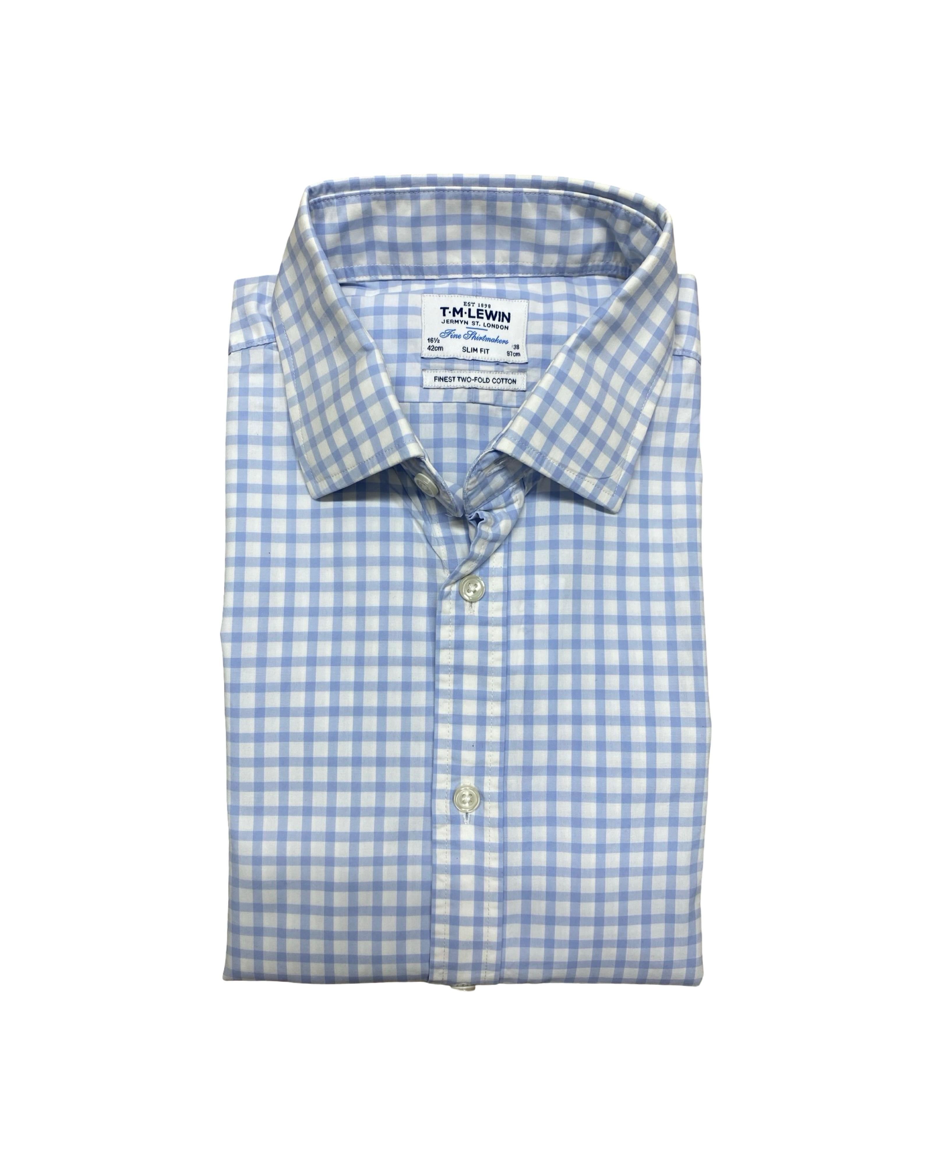 T.M. Lewin Blue Gingham Shirt | Large | Chest 24.5”