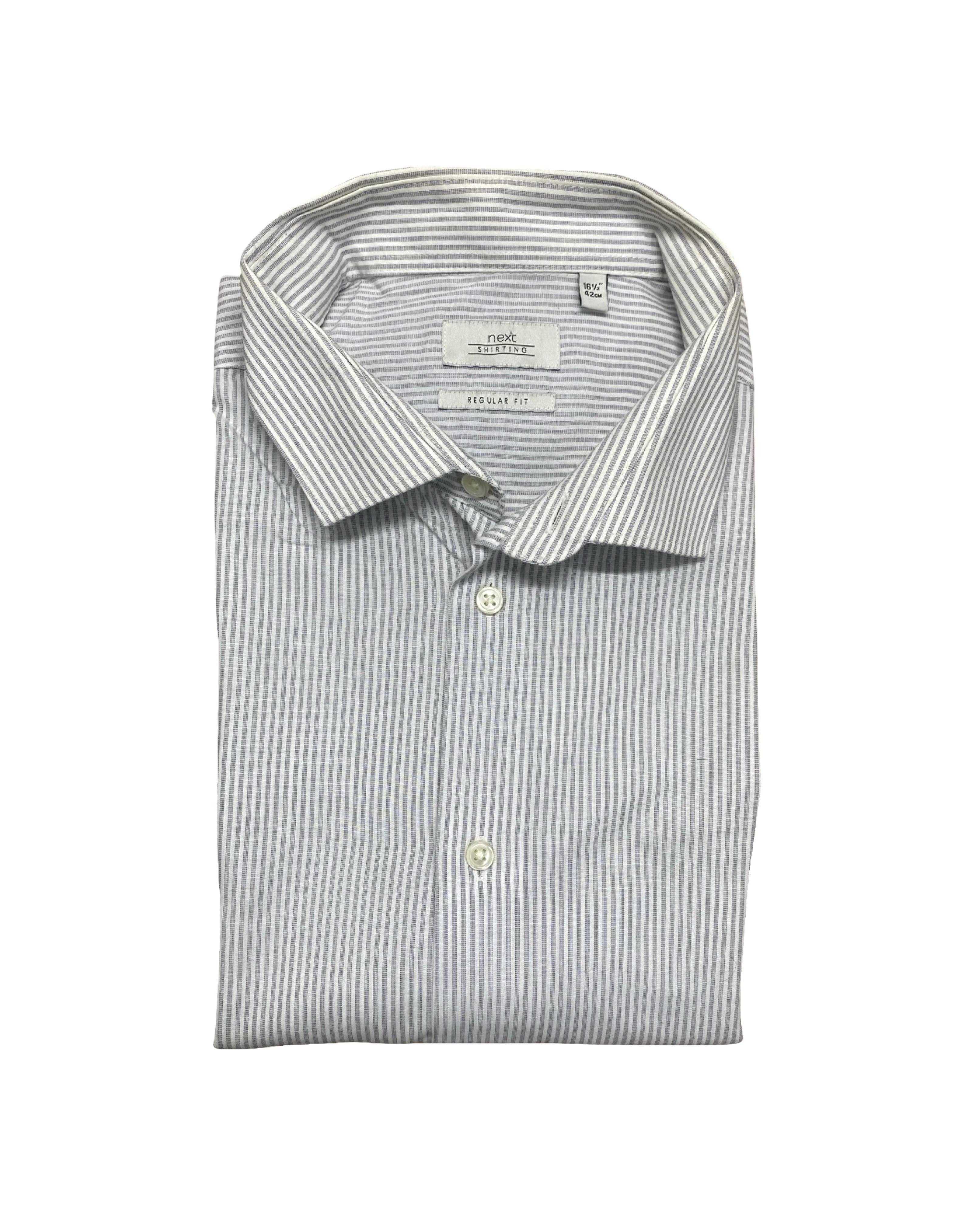 Next Signature Grey Pinstripe Shirt | Large | Chest 23.5”