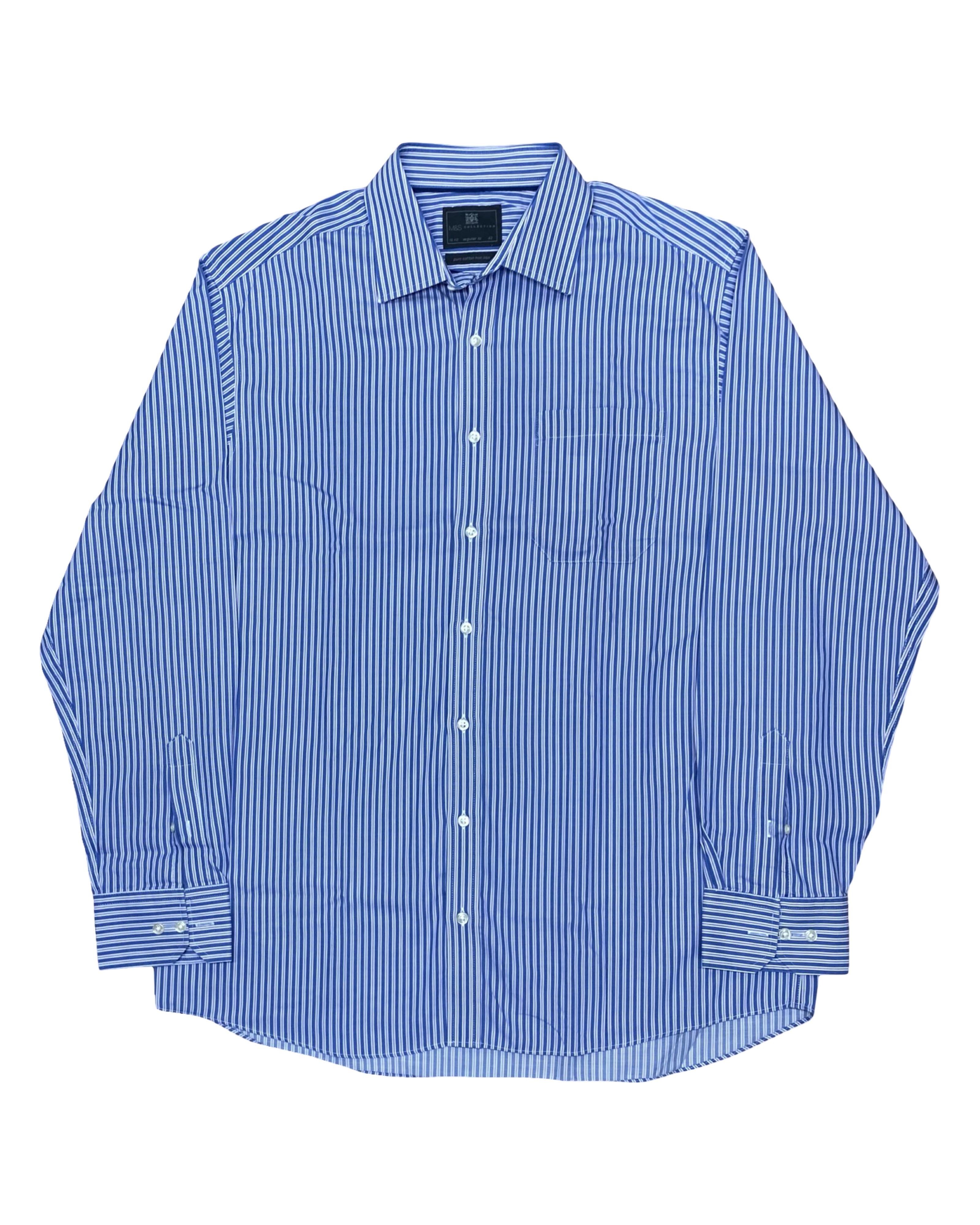 M&S Blue Pinstripe Shirt | Large | Chest 25”
