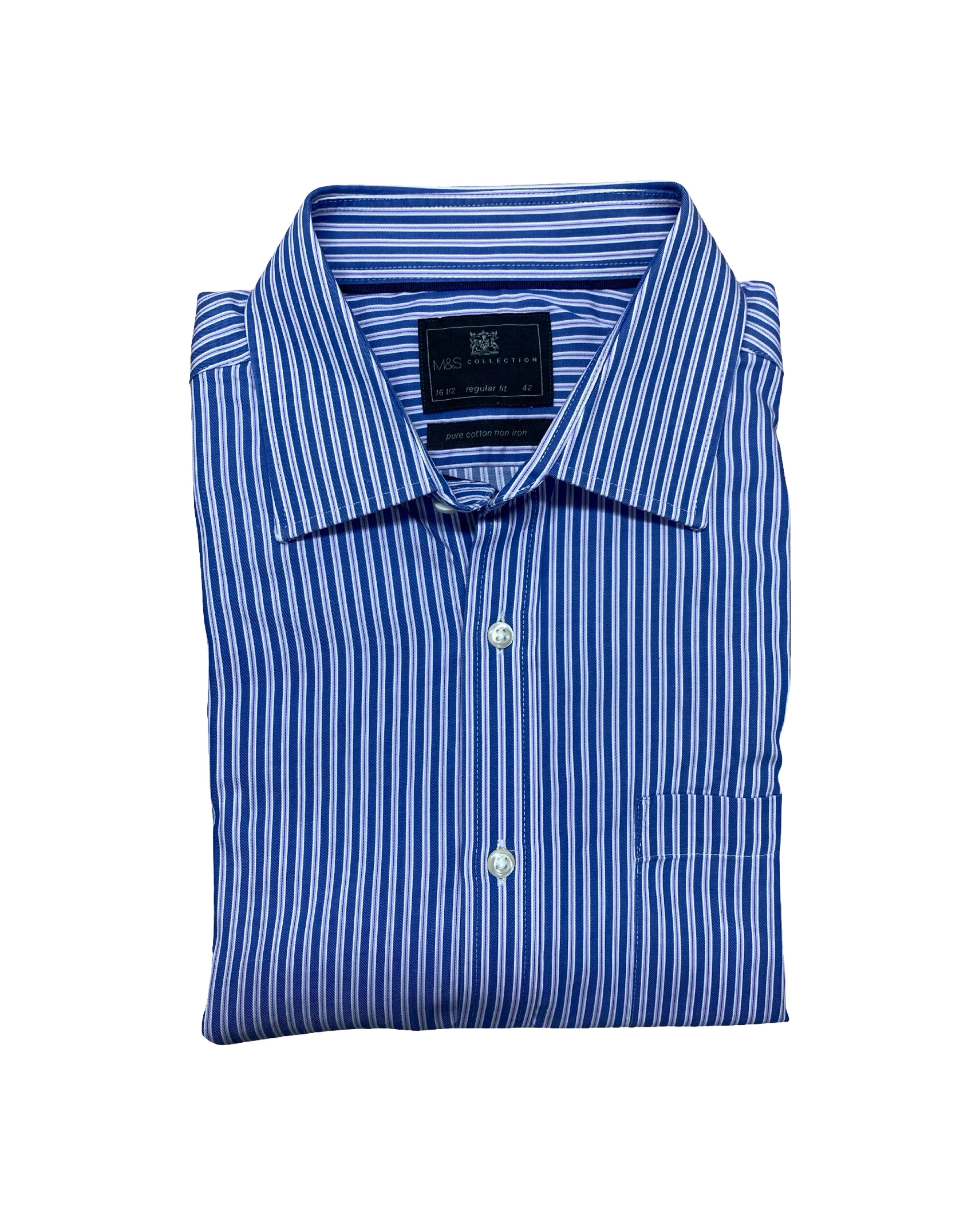 M&S Blue Pinstripe Shirt | Large | Chest 25”