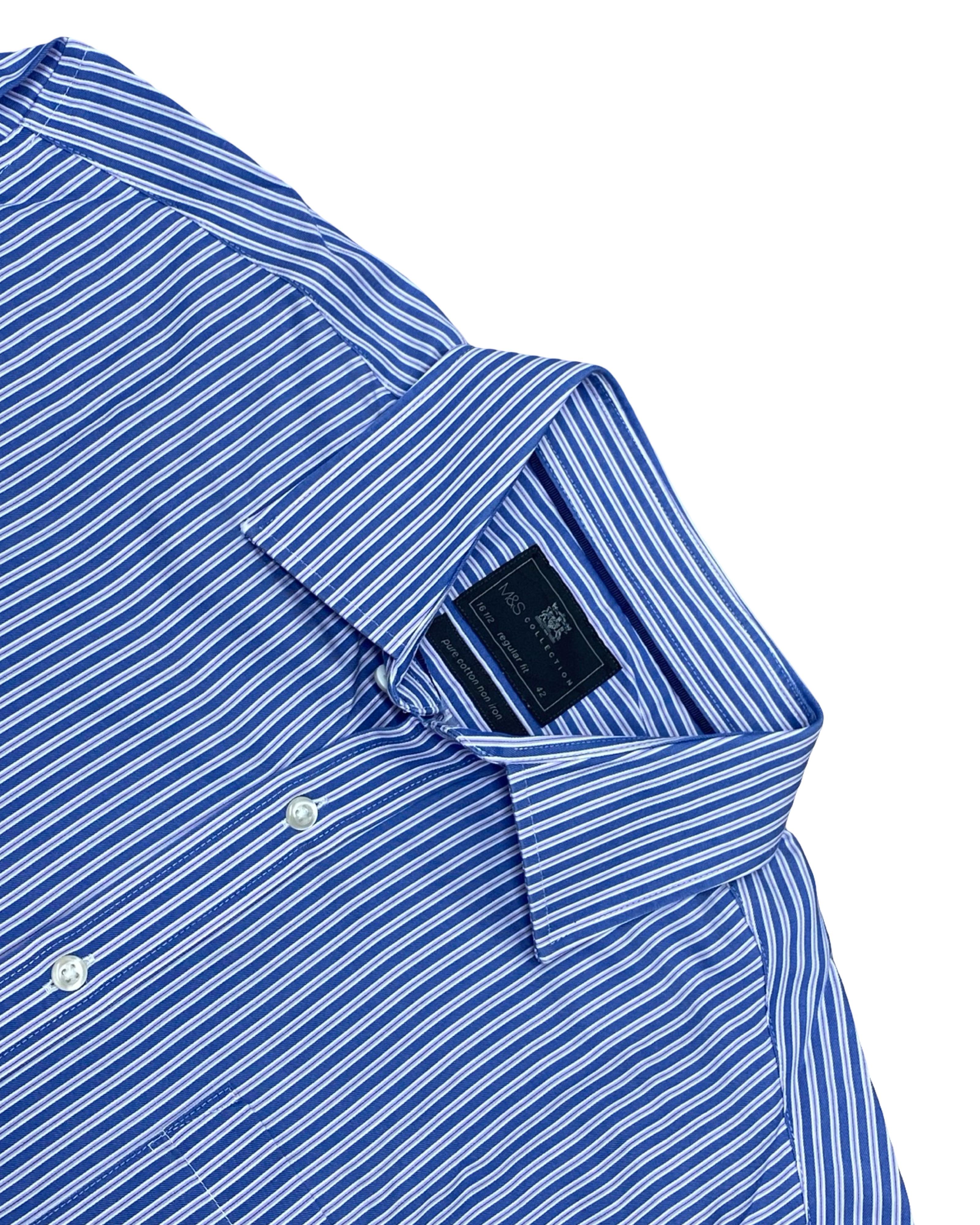 M&S Blue Pinstripe Shirt | Large | Chest 25”