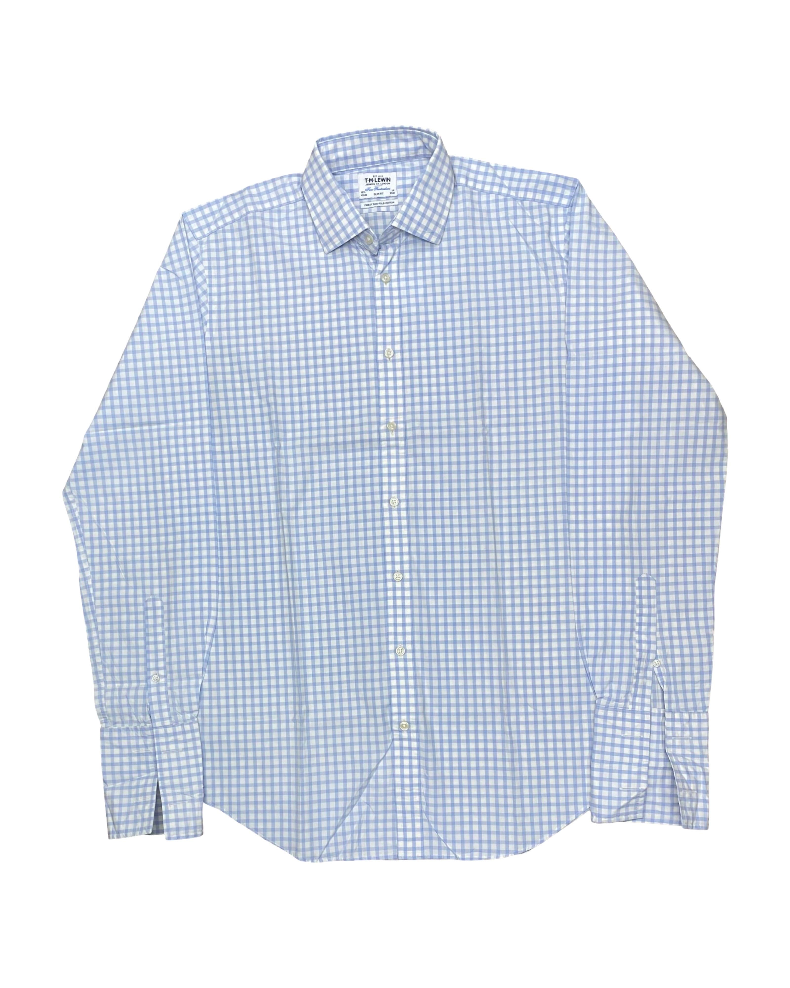 T.M. Lewin Blue Gingham Shirt | Large | Chest 24.5”