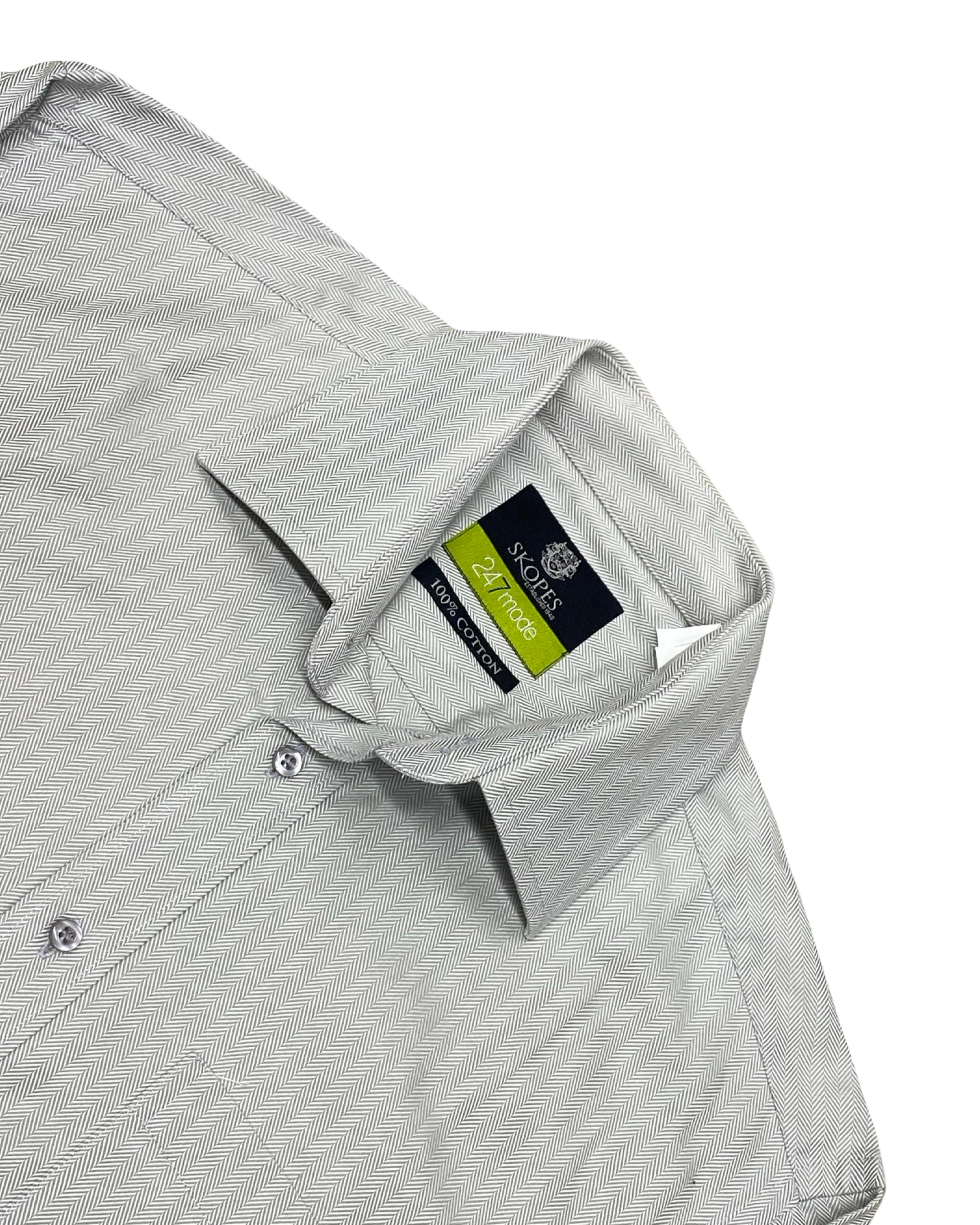 Skopes Mode 247 Pale Grey Herringbone Shirt | Large | Chest 24”