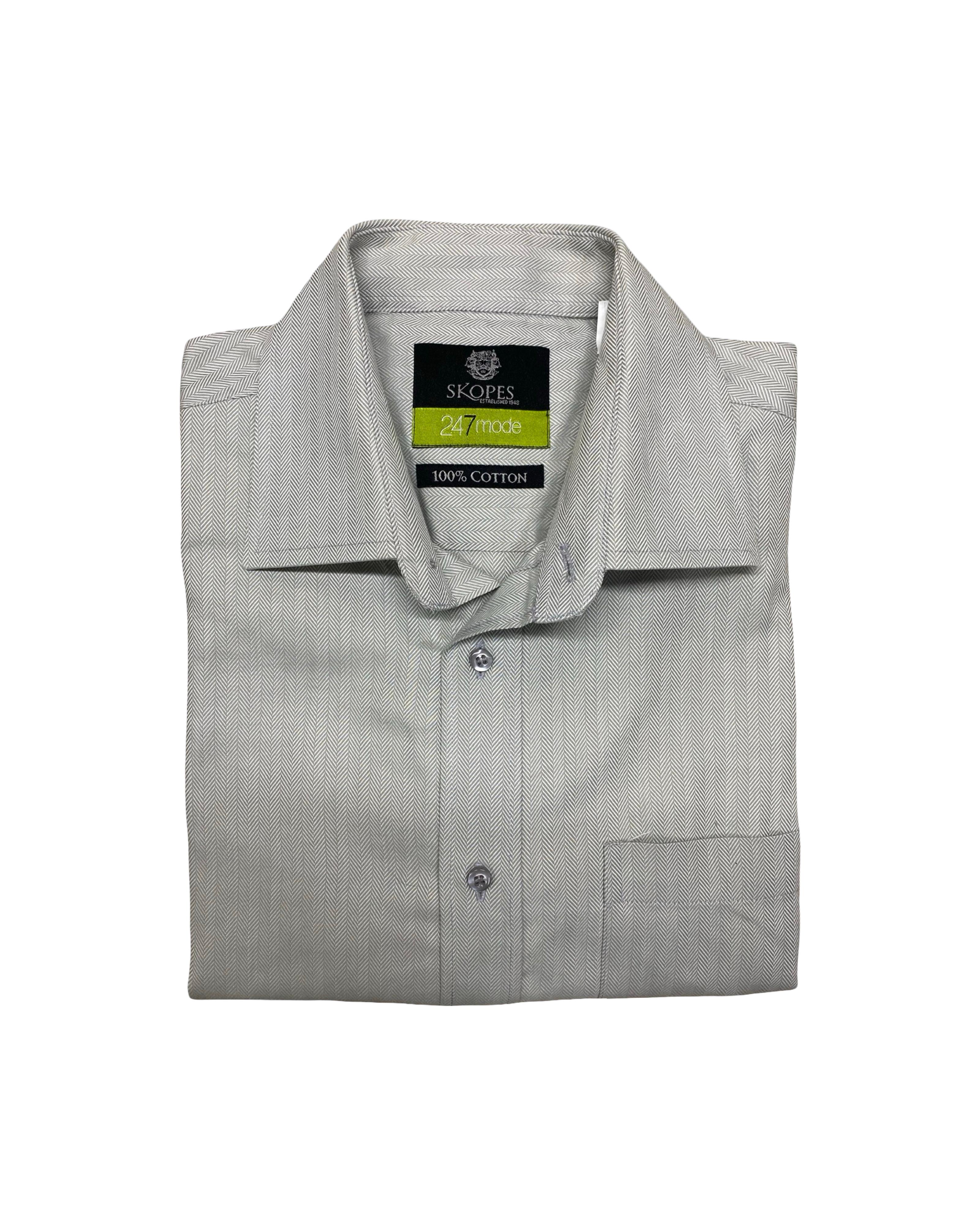 Skopes Mode 247 Pale Grey Herringbone Shirt | Large | Chest 24”