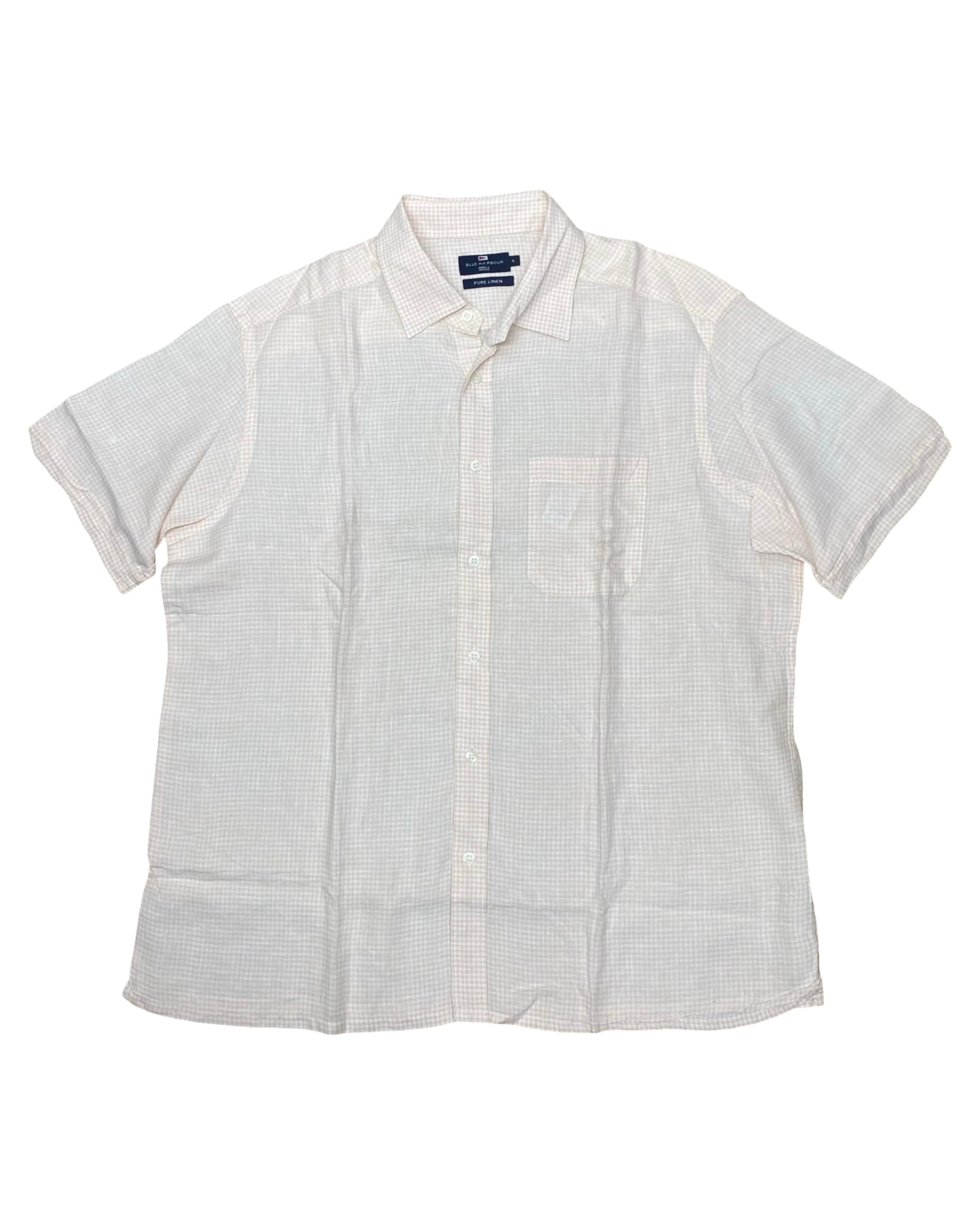 Blue Harbour Beige Check Pure Linen Shirt | L | Chest 26.5”