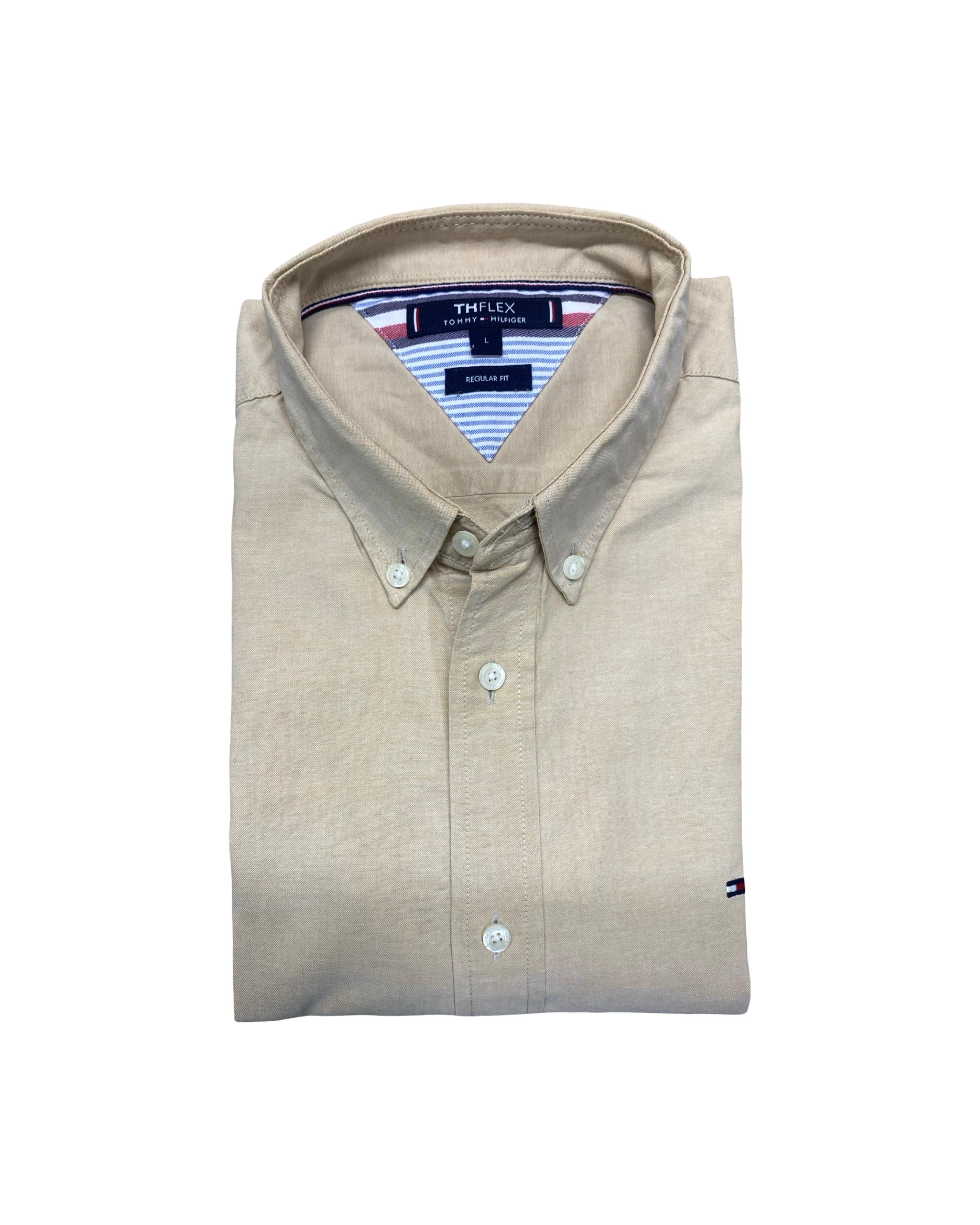 Tommy Hilfiger THFlex Beige Oxford Shirt | Large | Chest 23”