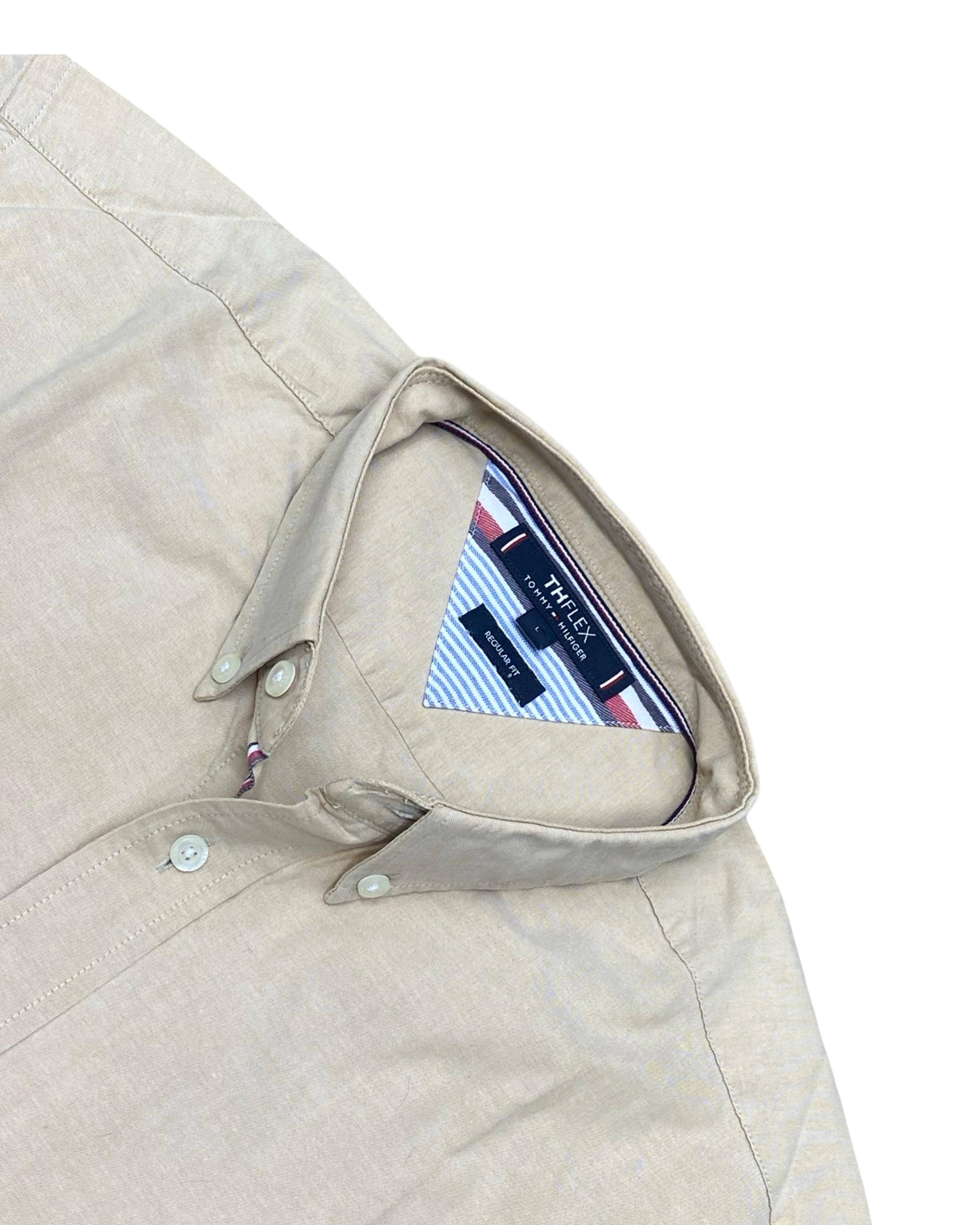 Tommy Hilfiger THFlex Beige Oxford Shirt | Large | Chest 23”
