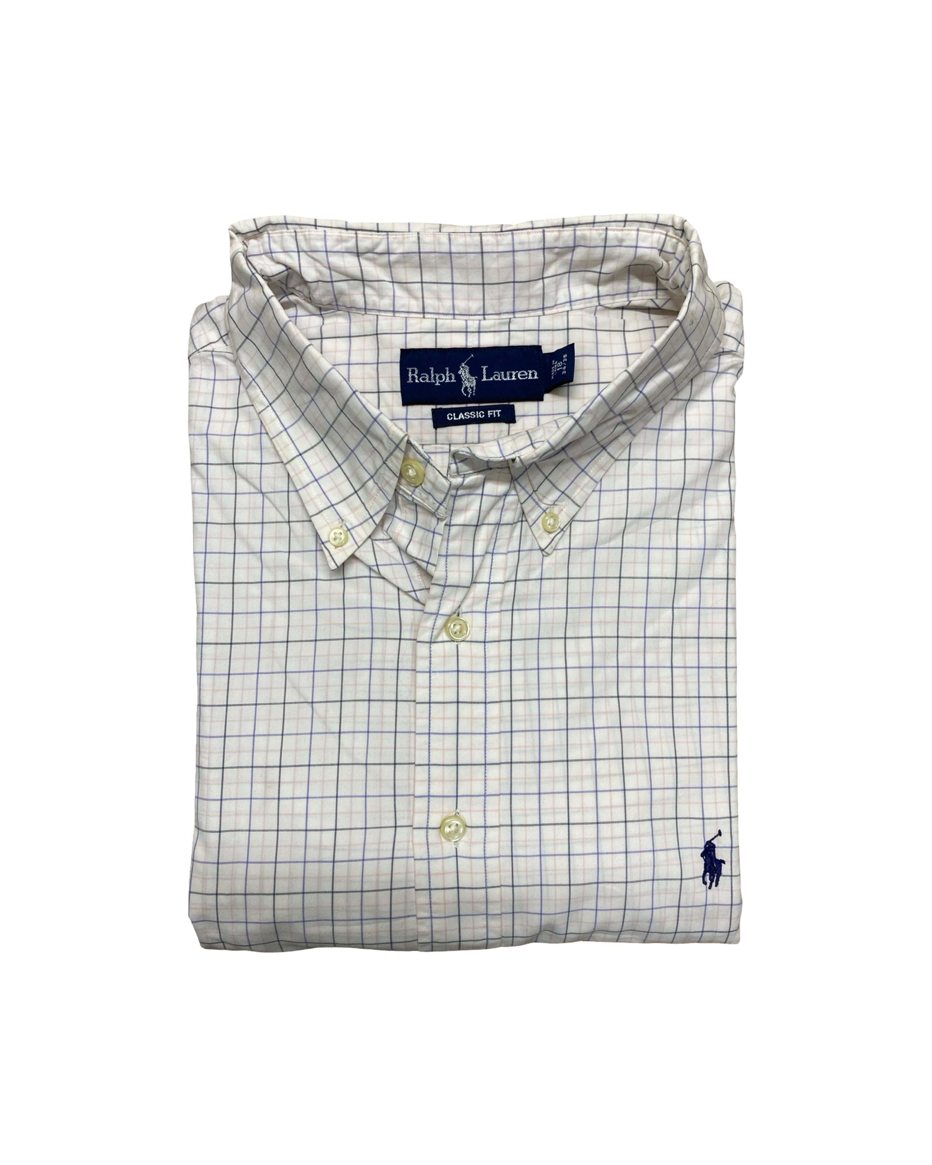 Polo Ralph Lauren Cream & Blue Grid Shirt | XXL | Chest 30”