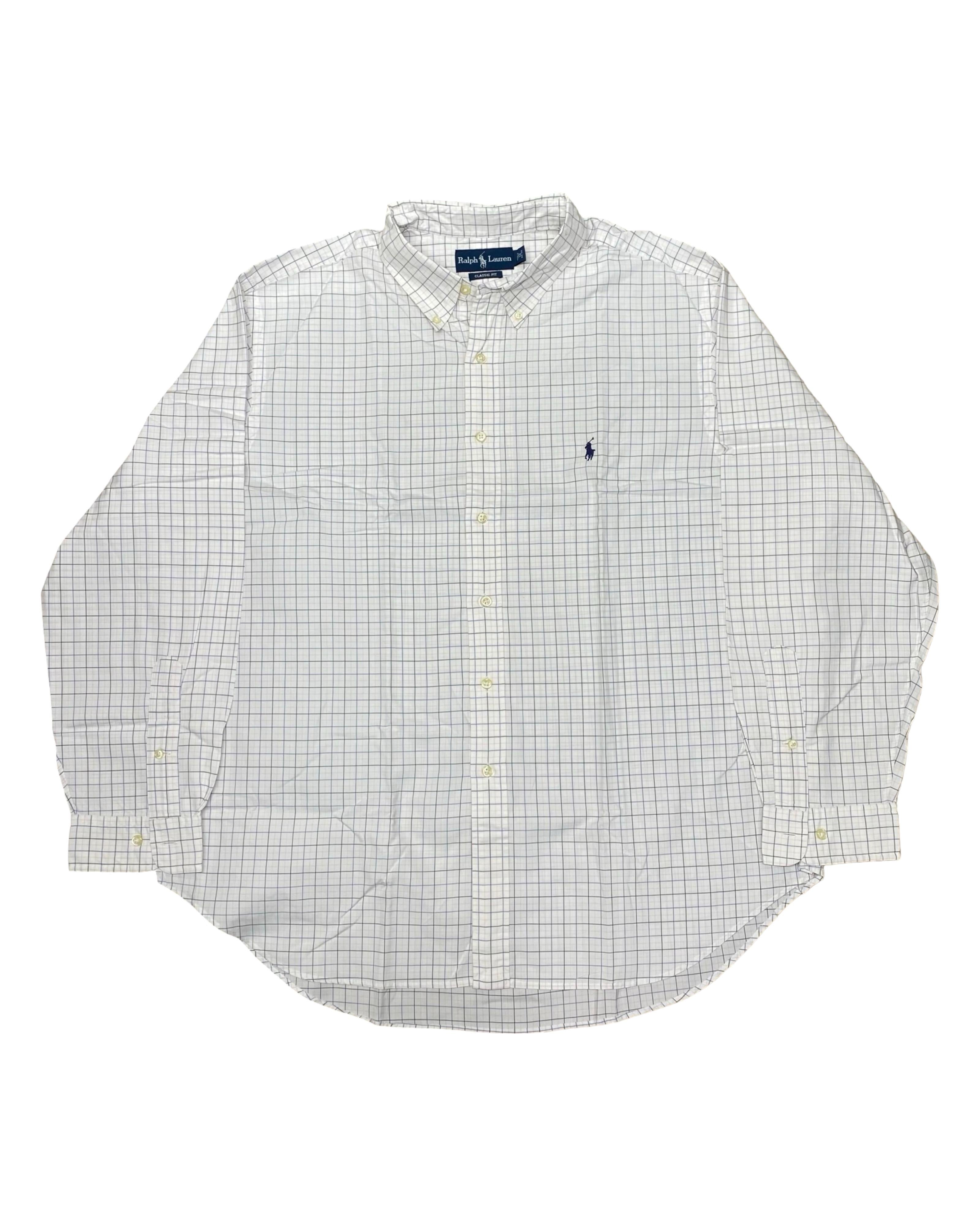 Polo Ralph Lauren Cream & Blue Grid Shirt | XXL | Chest 30”