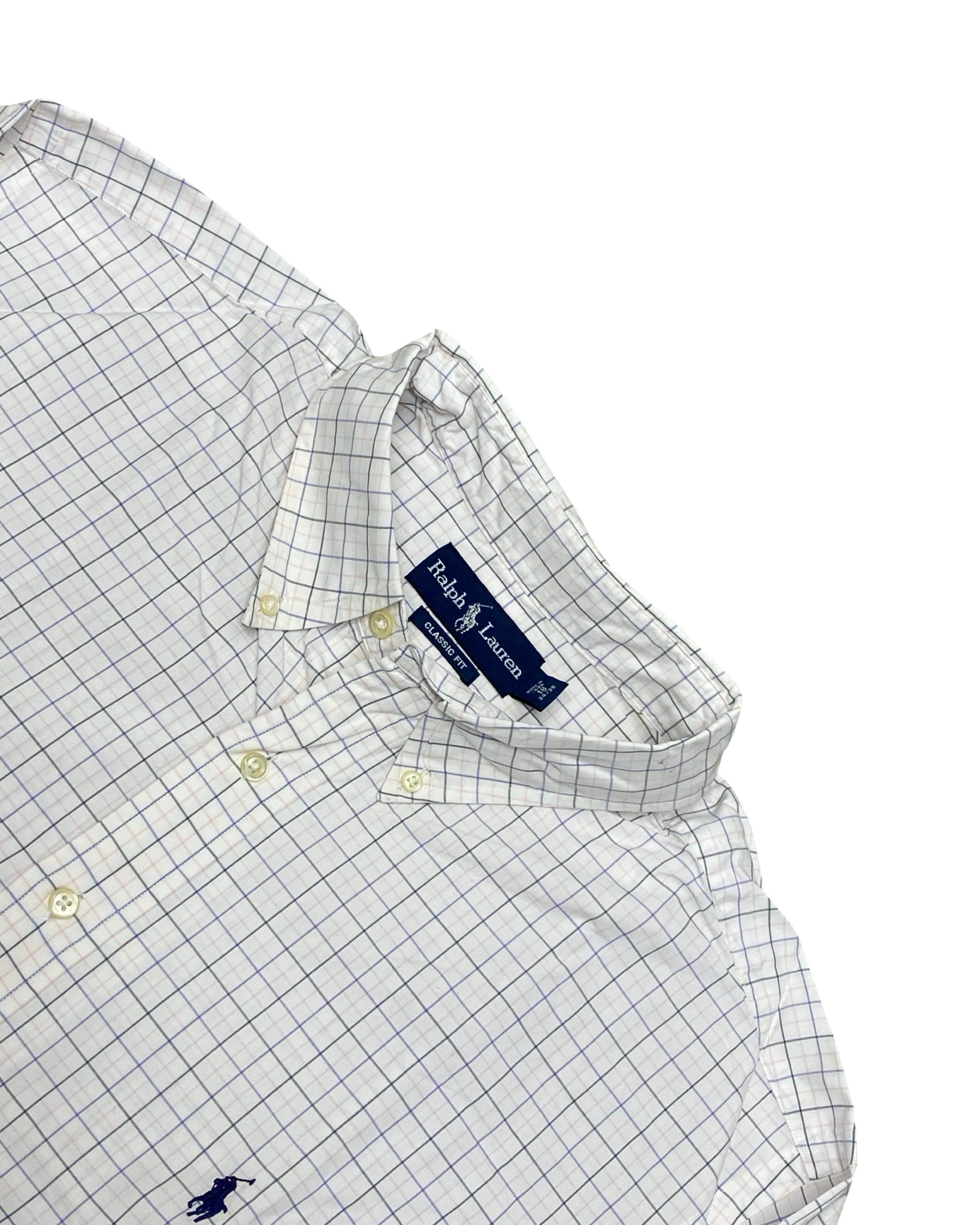 Polo Ralph Lauren Cream & Blue Grid Shirt | XXL | Chest 30”