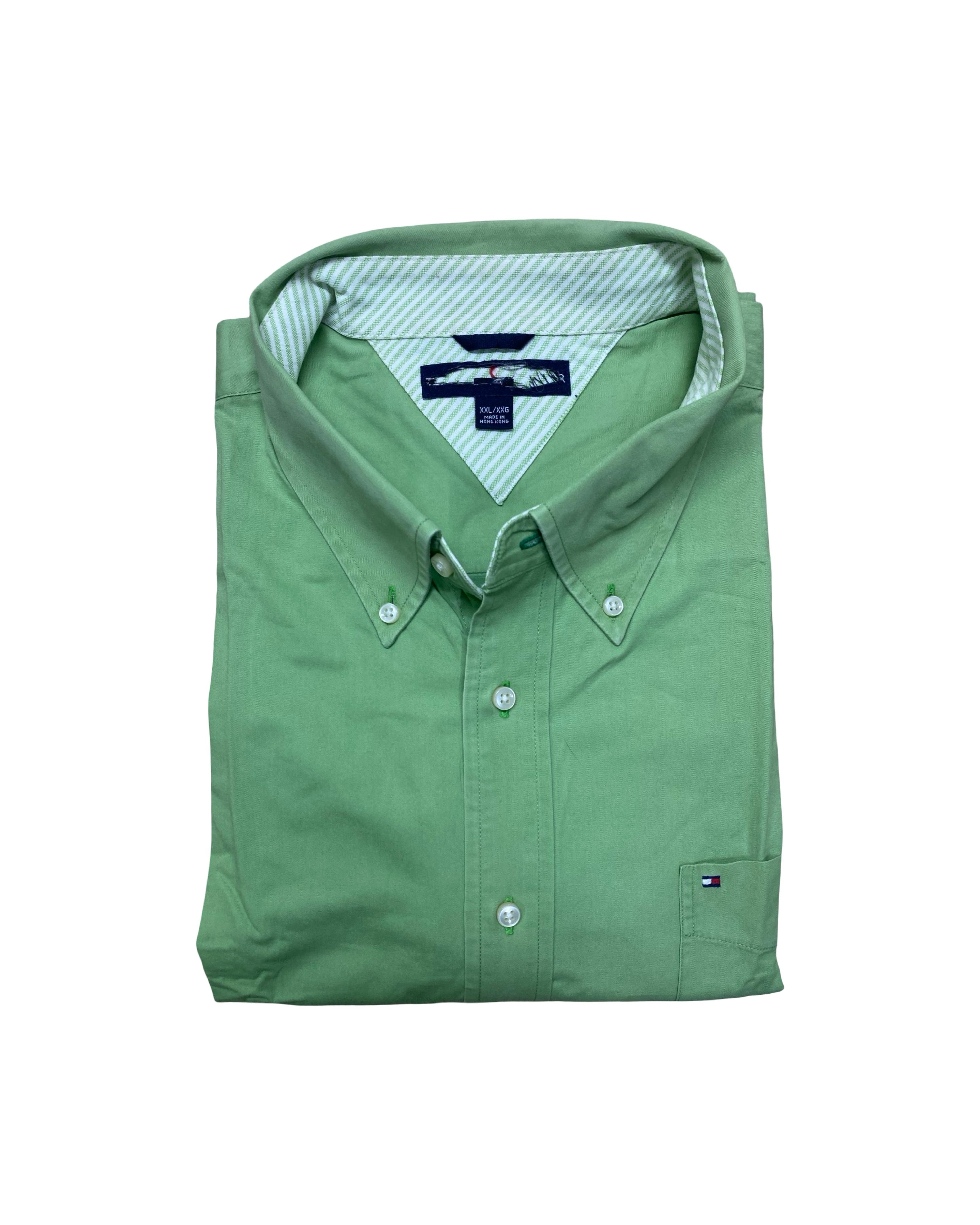 Tommy Hilfiger Solid Green Cotton Shirt | XL | Chest 28”