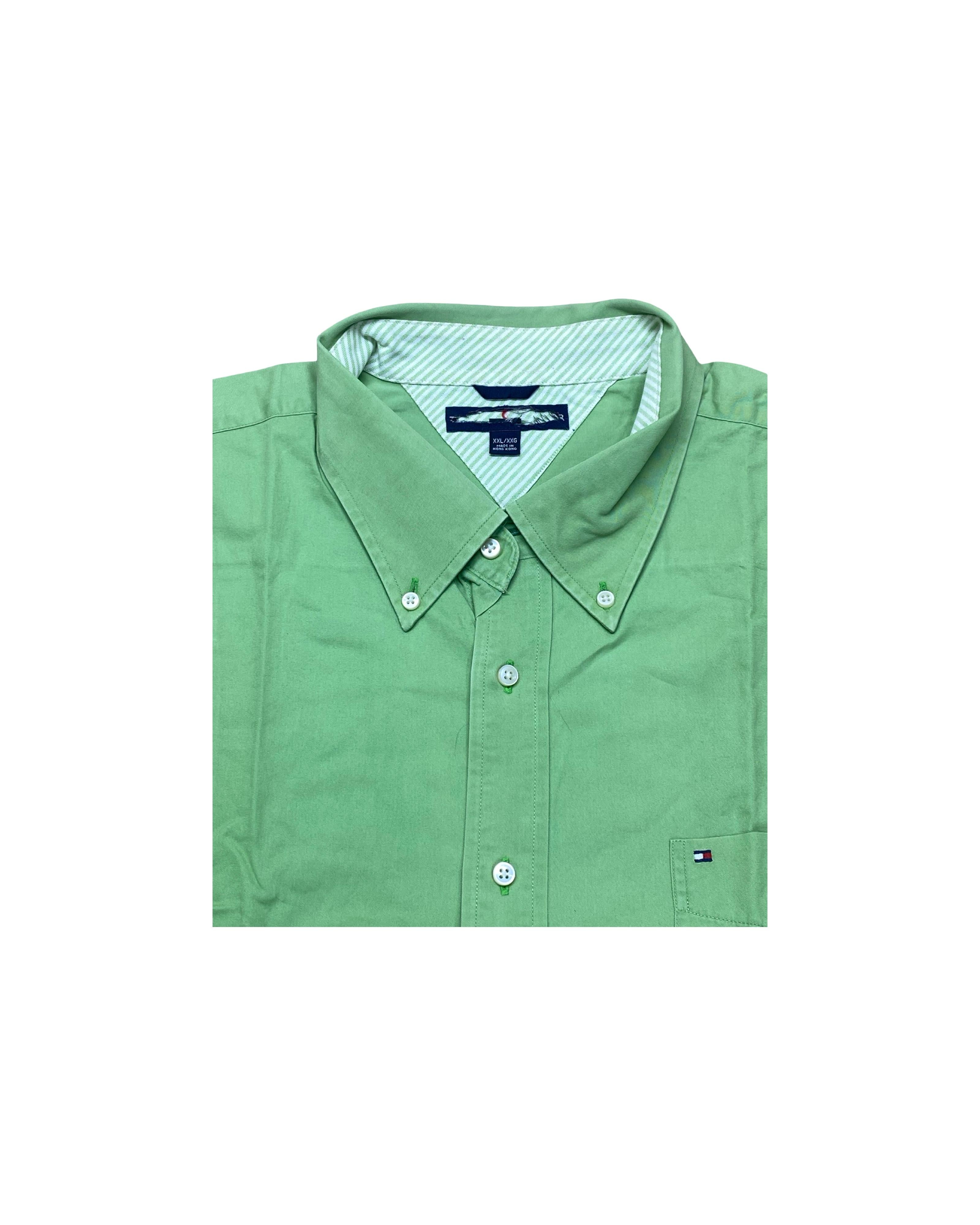 Tommy Hilfiger Solid Green Cotton Shirt | XL | Chest 28”