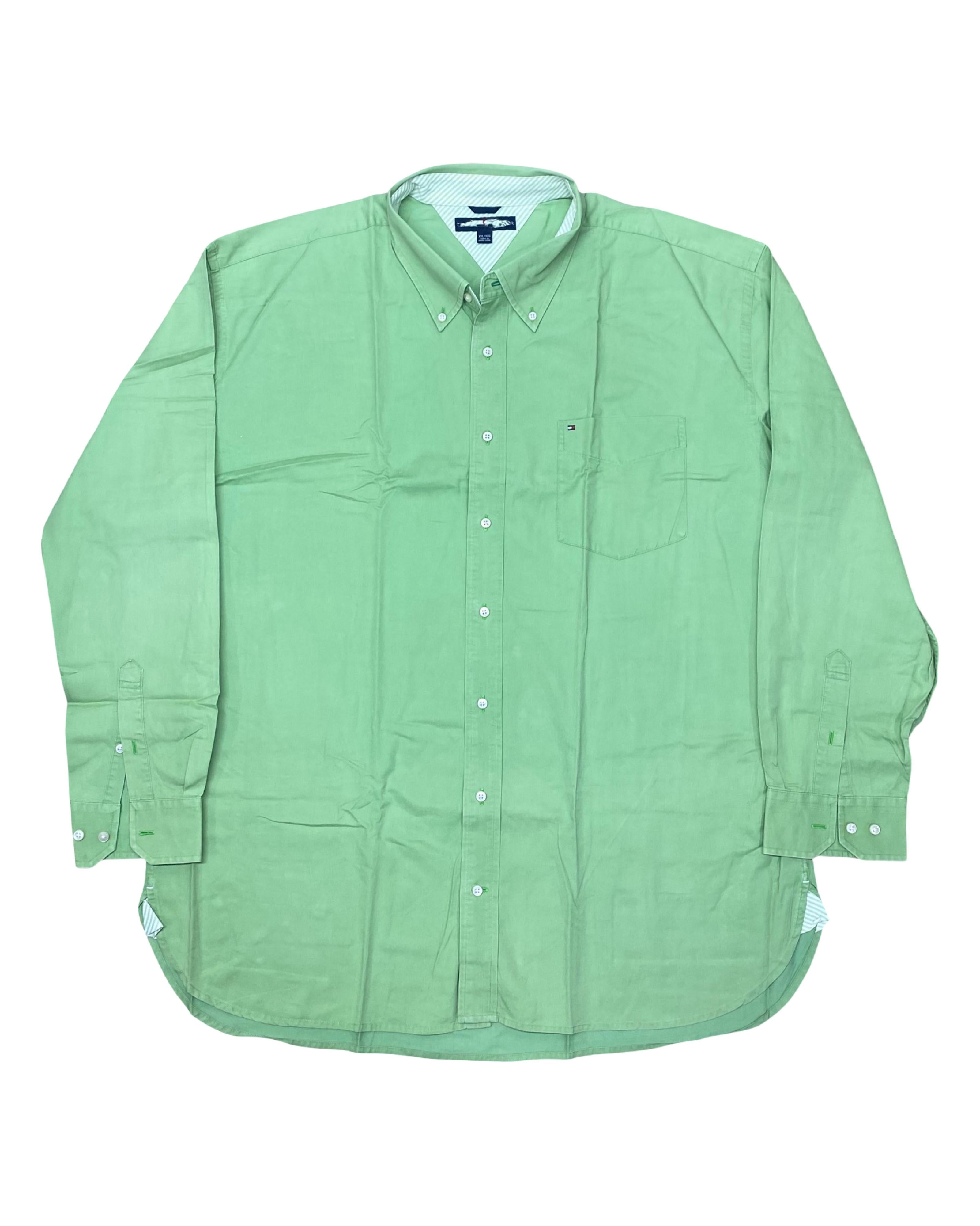 Tommy Hilfiger Solid Green Cotton Shirt | XL | Chest 28”