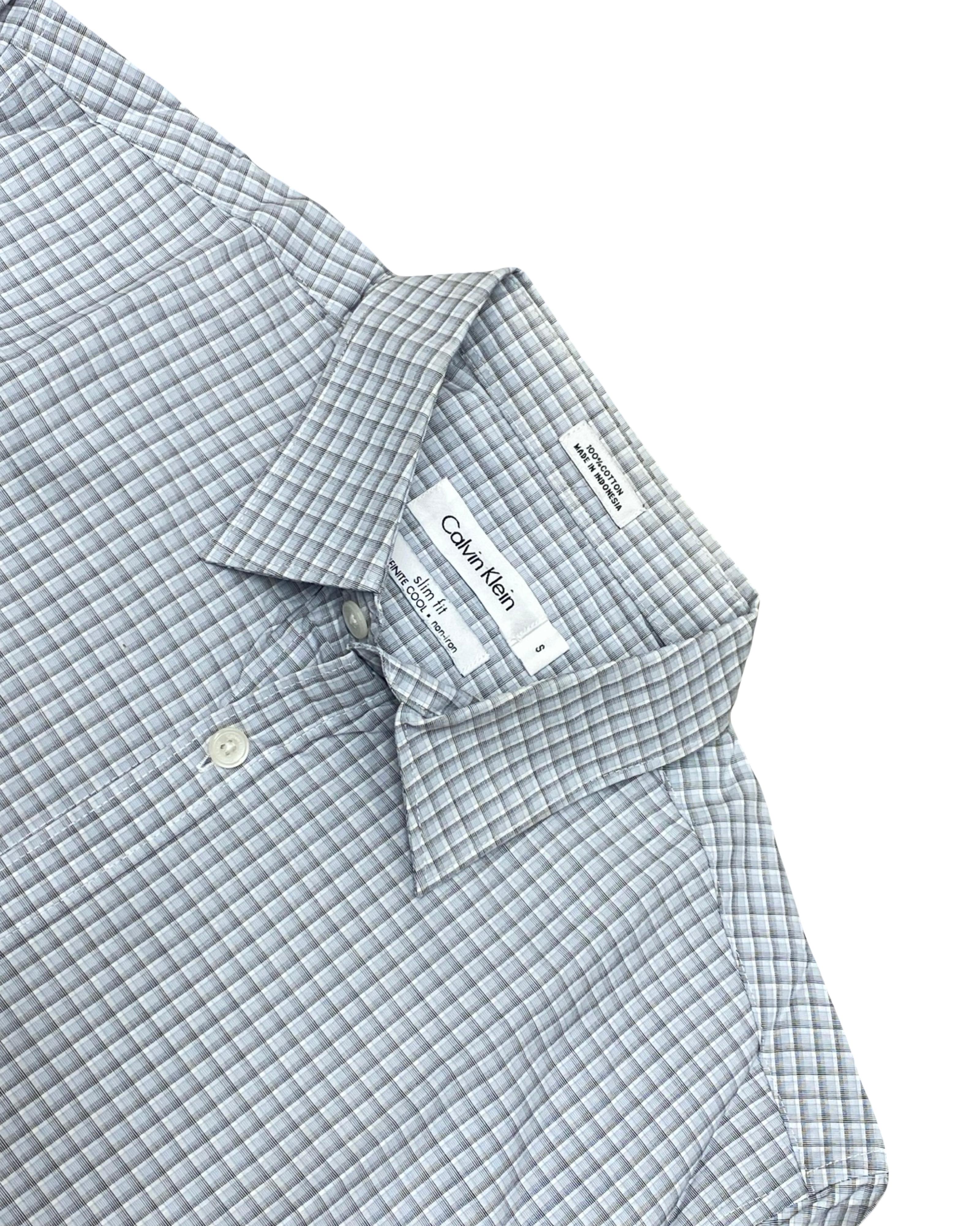 Calvin Klein Grey Microcheck Slim Fit Shirt | M | Chest 20.5”