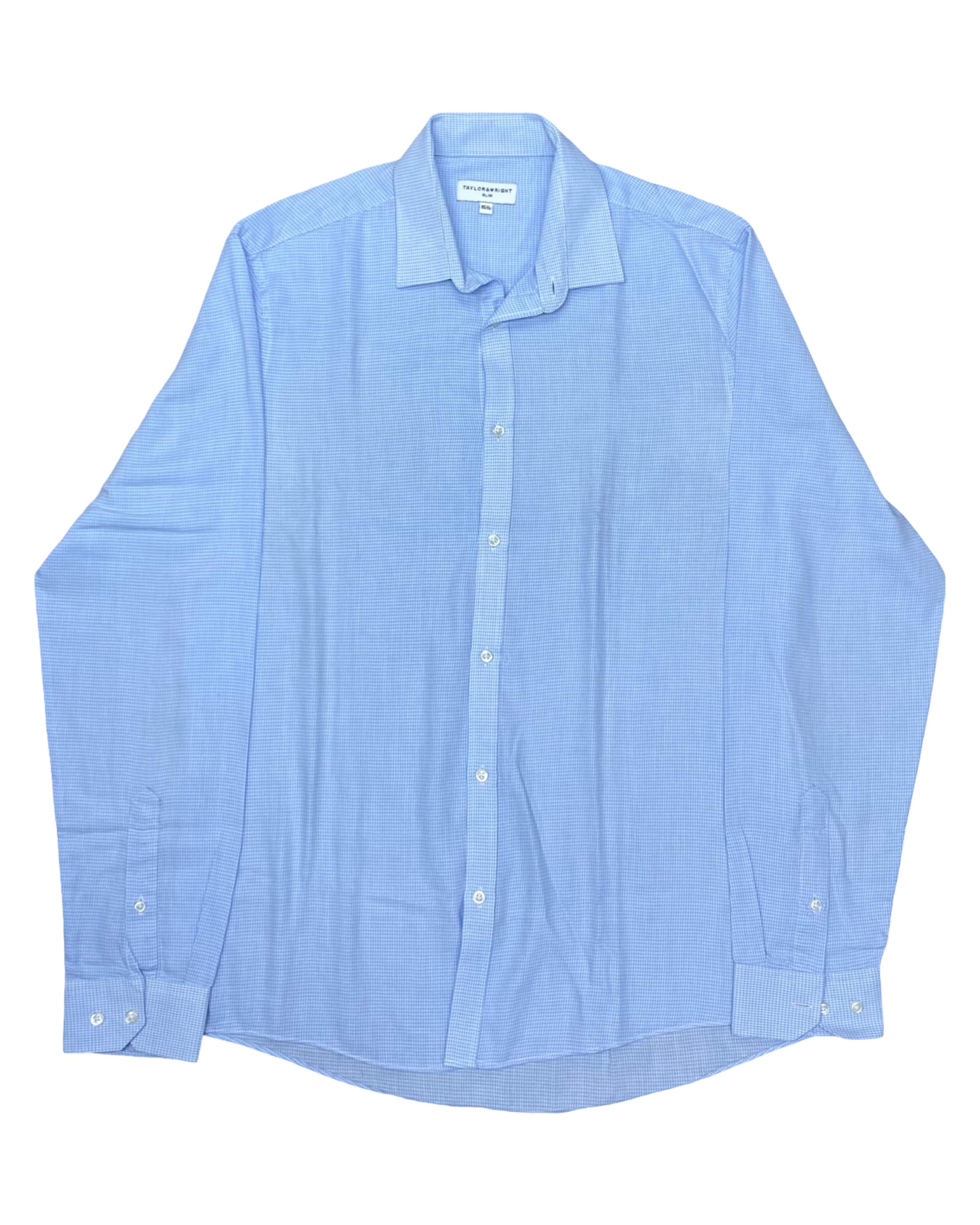 Taylor & Wright Blue Micro Check Shirt | M | Chest 21.5”