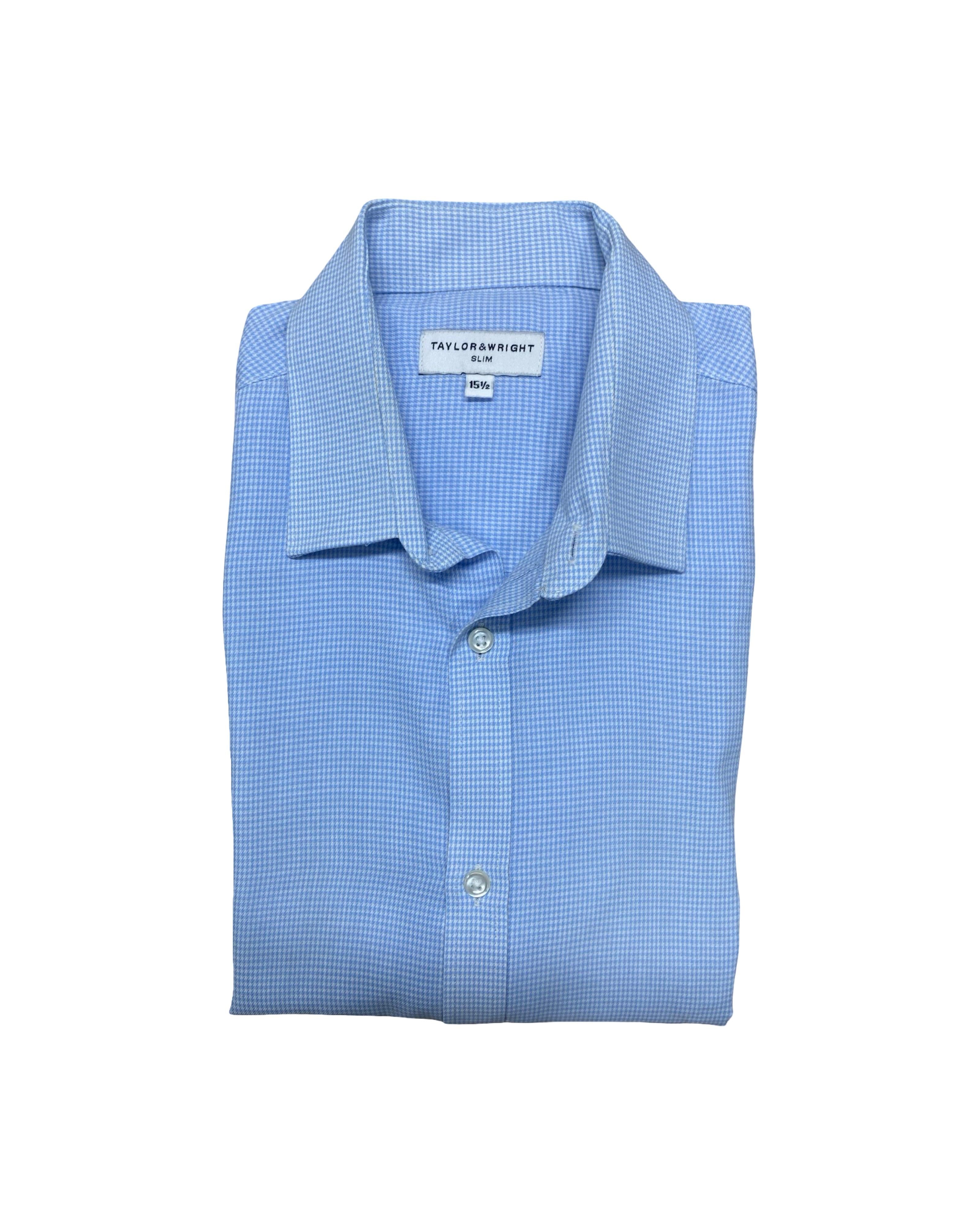 Taylor & Wright Blue Micro Check Shirt | M | Chest 21.5”