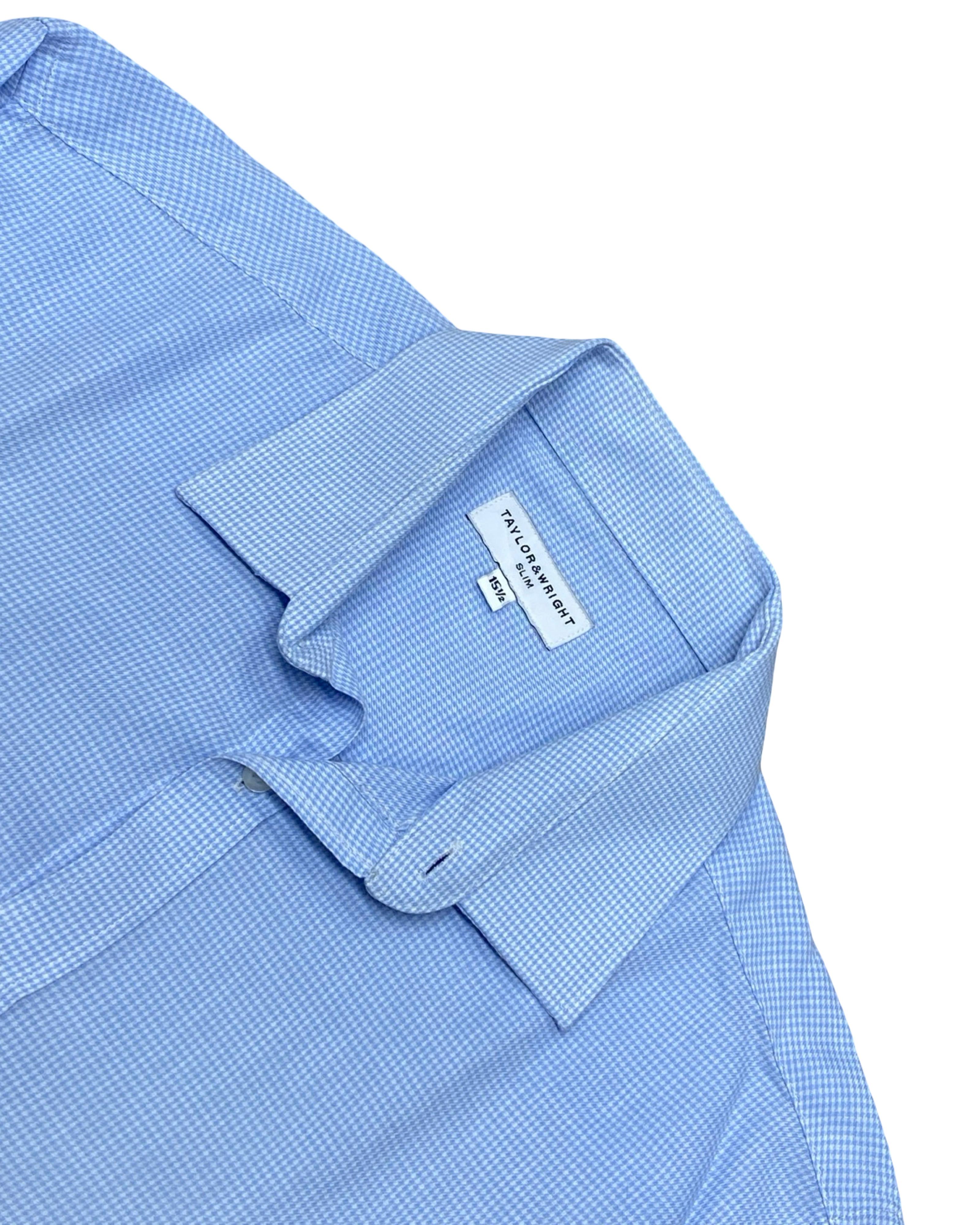 Taylor & Wright Blue Micro Check Shirt | M | Chest 21.5”