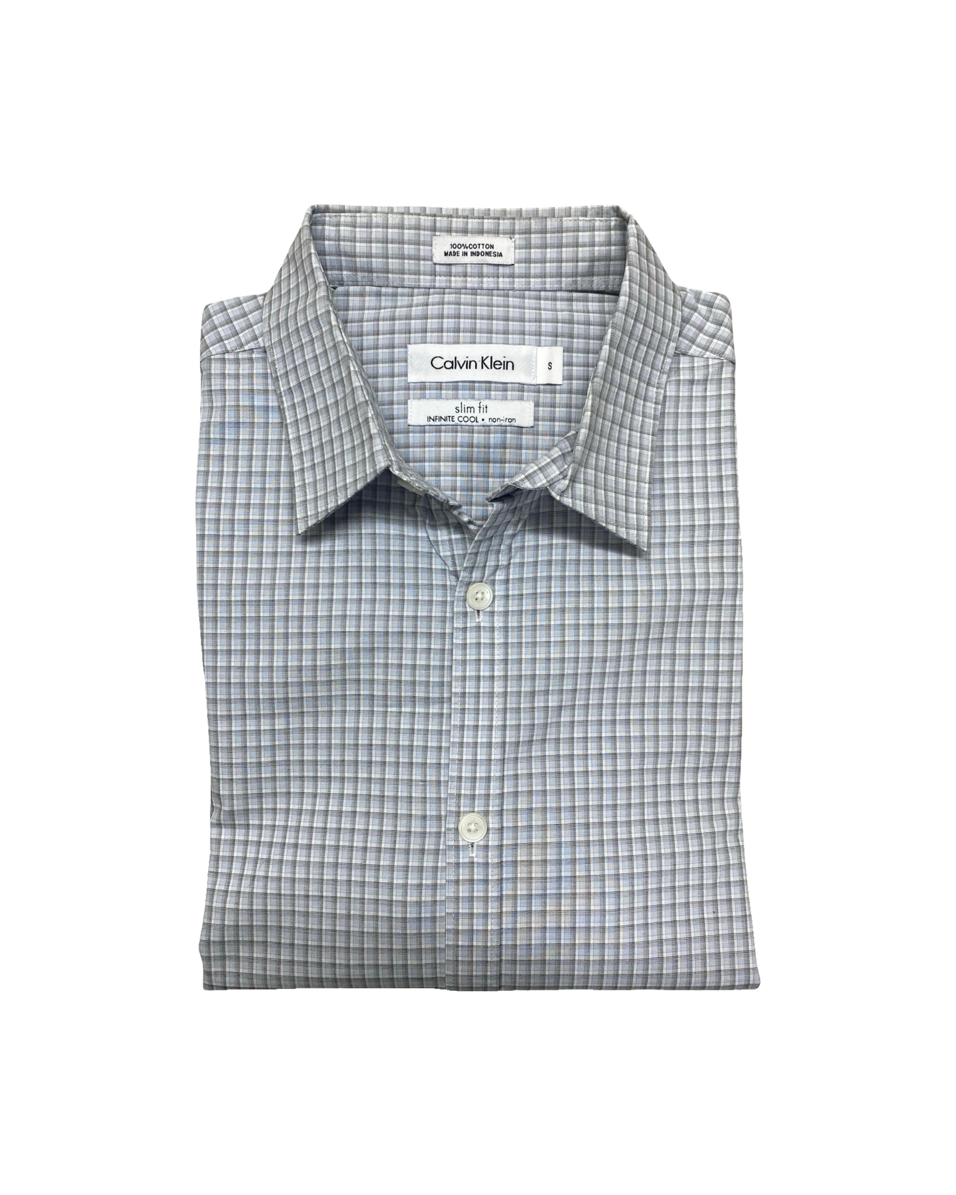 Calvin Klein Grey Microcheck Slim Fit Shirt | M | Chest 20.5”