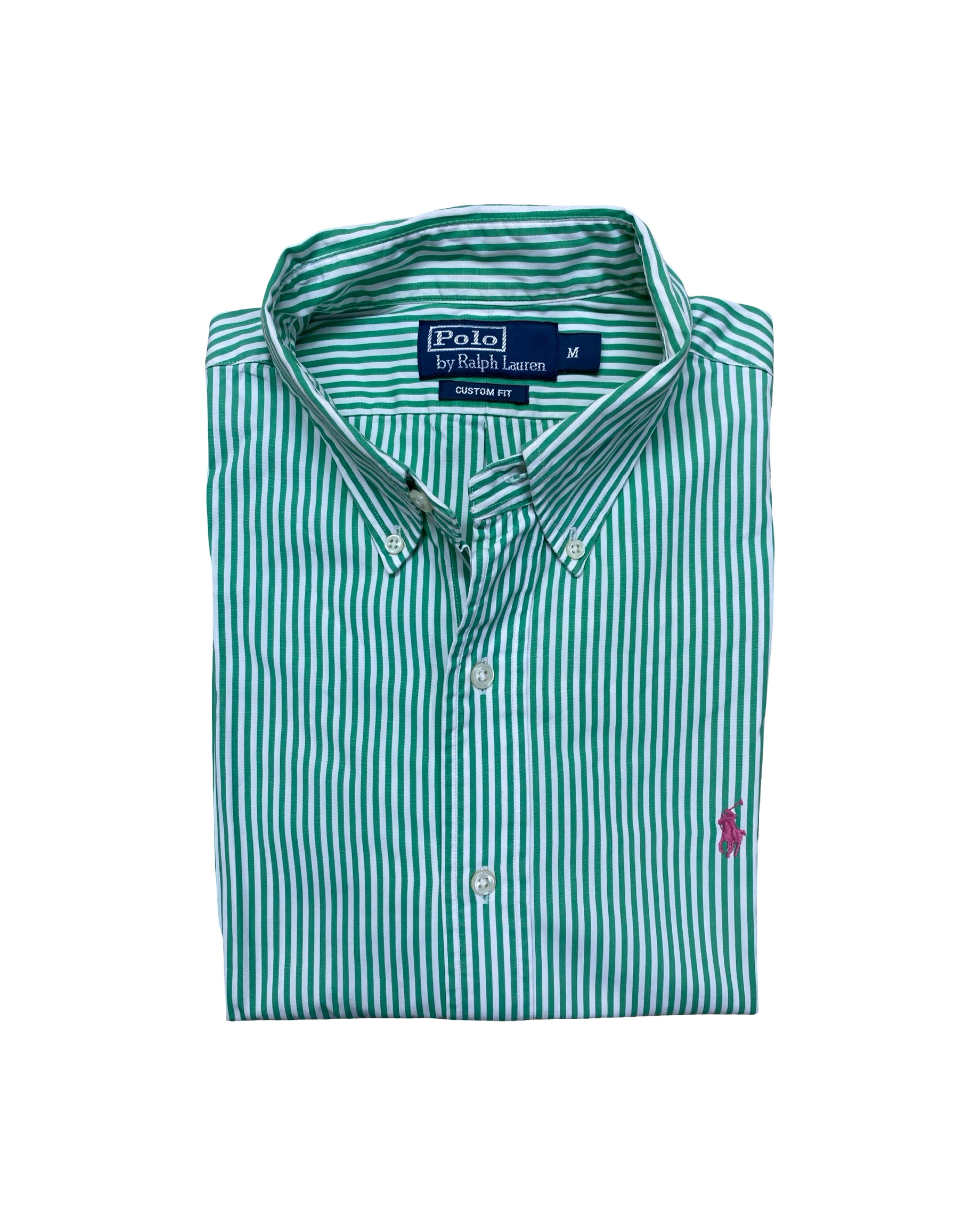 Polo Ralph Lauren Green & White Striped Shirt | M | Chest 22.5”