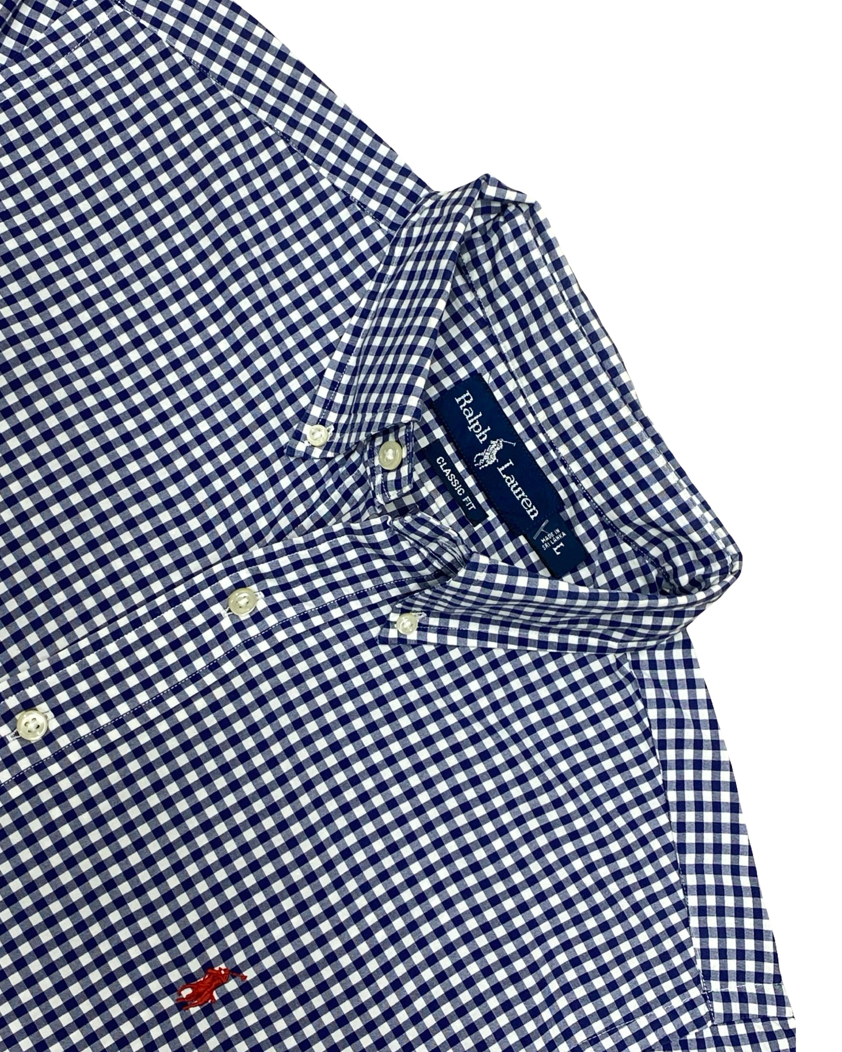 Polo Ralph Lauren Navy Gingham Check Shirt | Large | Chest 25.5”