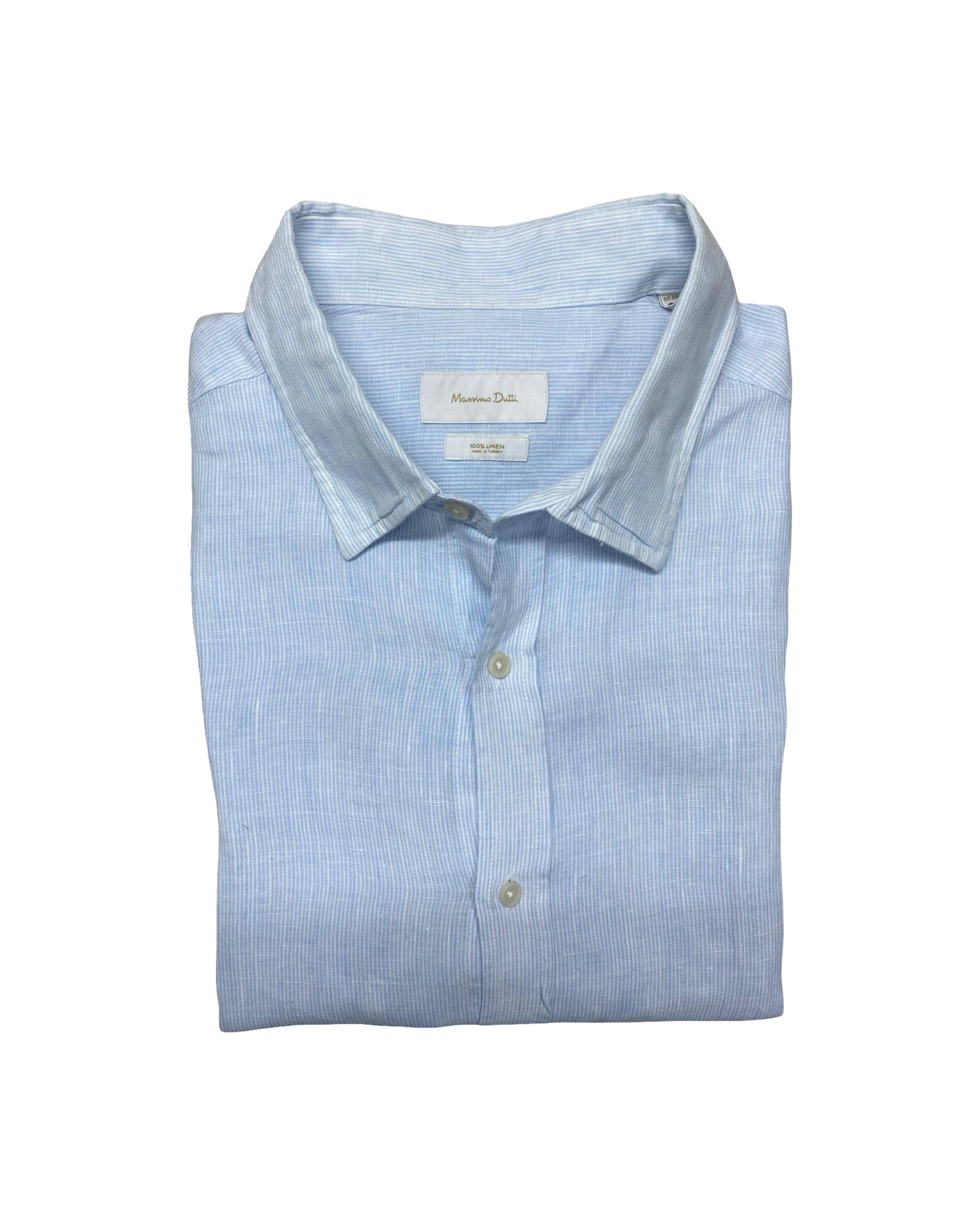 Massimo Dutti Sky Blue Linen Shirt | Large | Chest 26”