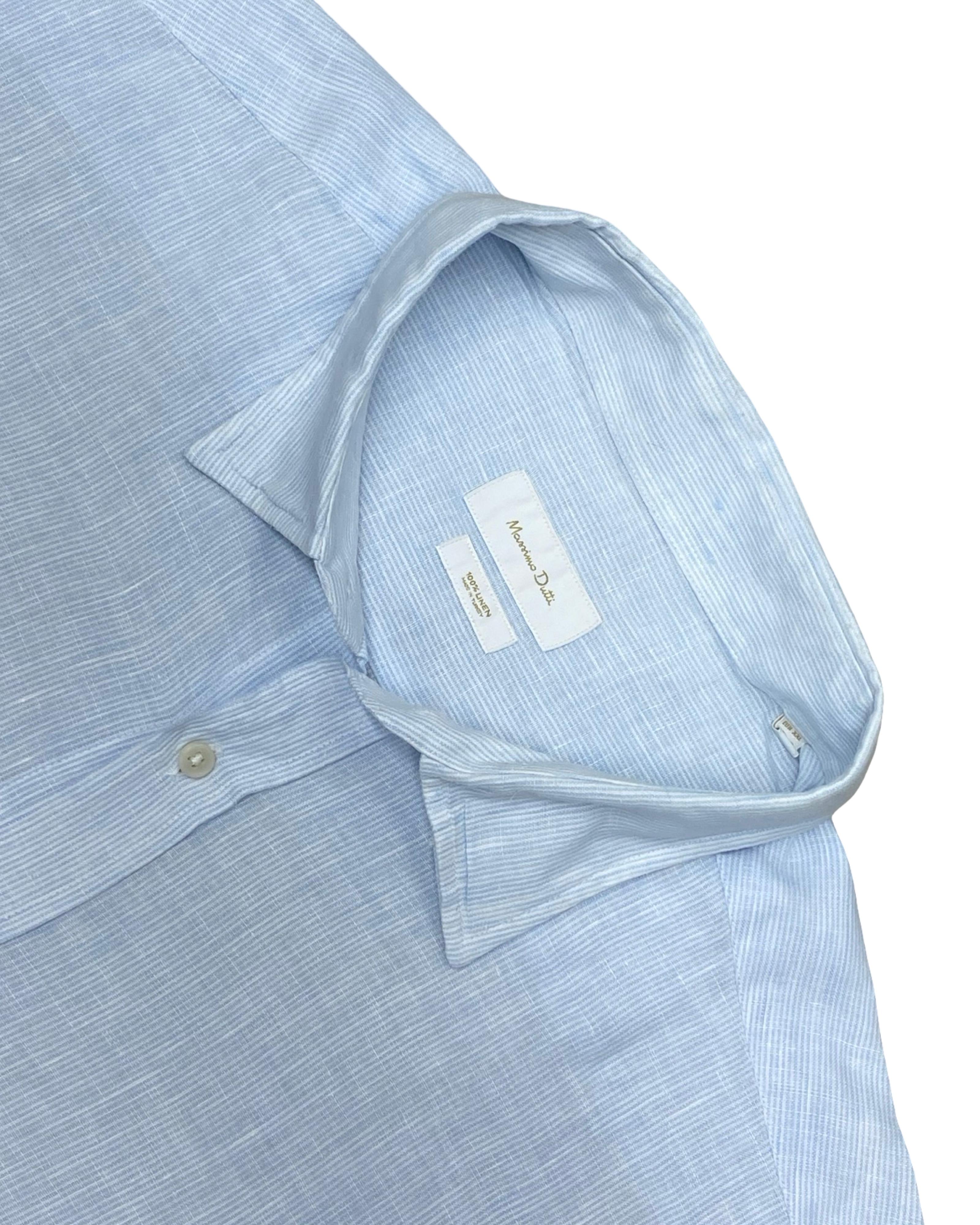 Massimo Dutti Sky Blue Linen Shirt | Large | Chest 26”